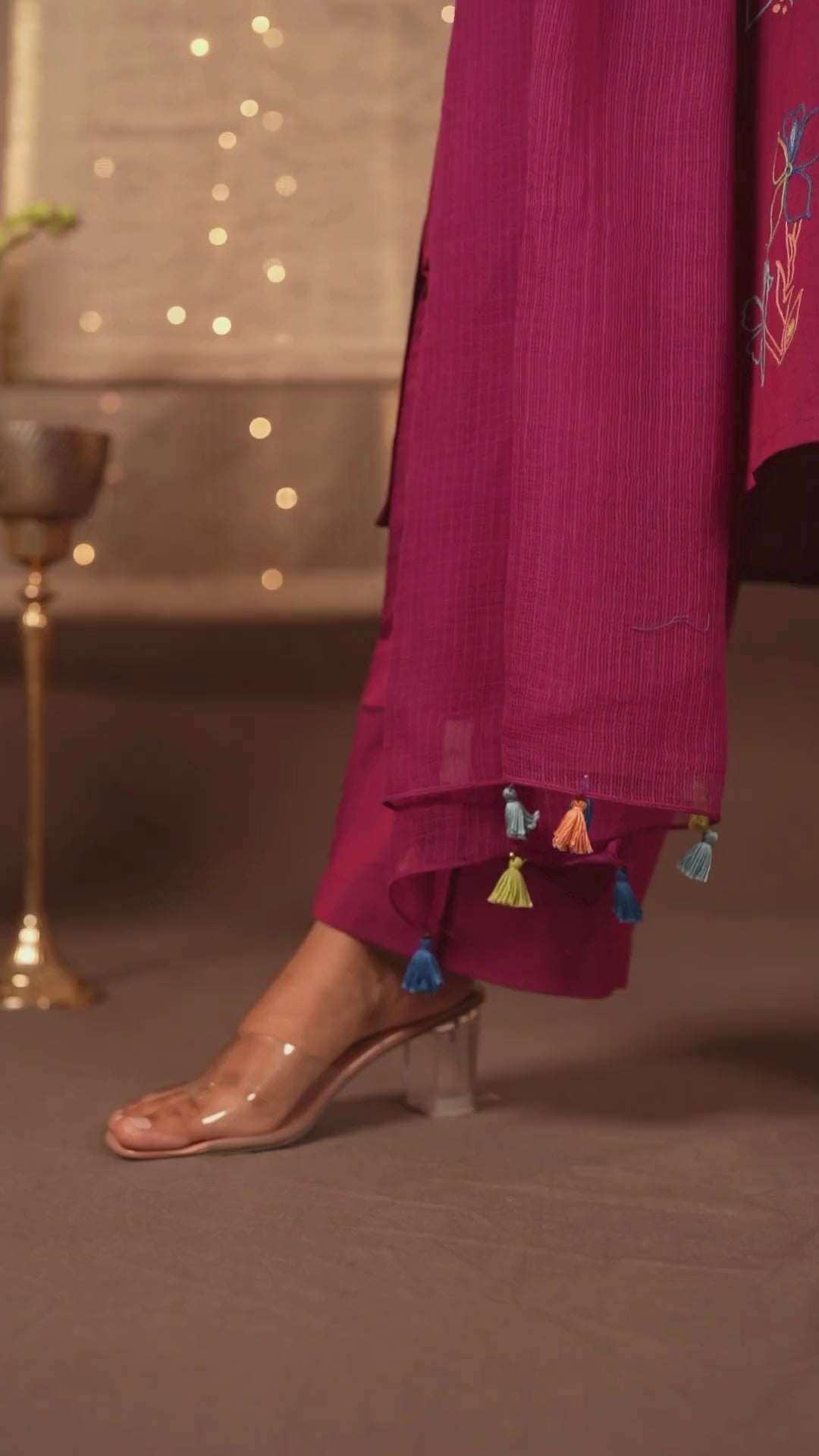 Ray Ethnic The Ira Magenta Cotton Set of Two with Hand Embroidery