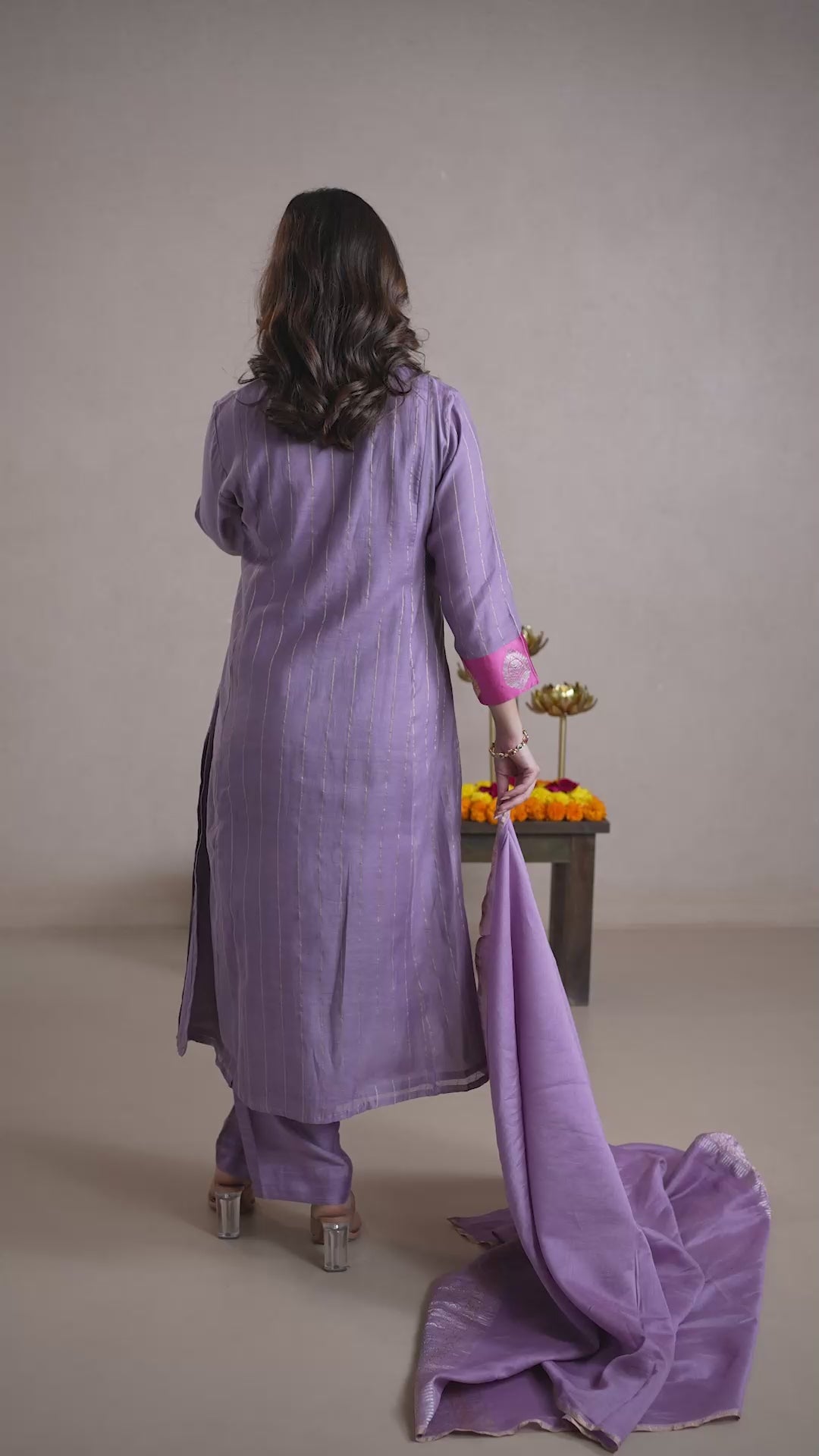 Raysham Lavender Banarasi Chanderi Silk Set of 3 | Ray-ethnic
