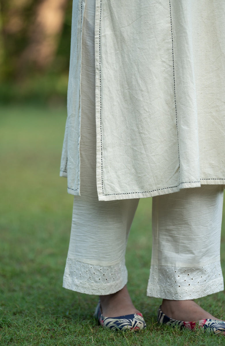 Sukoon White Cotton Parallel Pants | Ray-Ethnic – Ray Ethnic