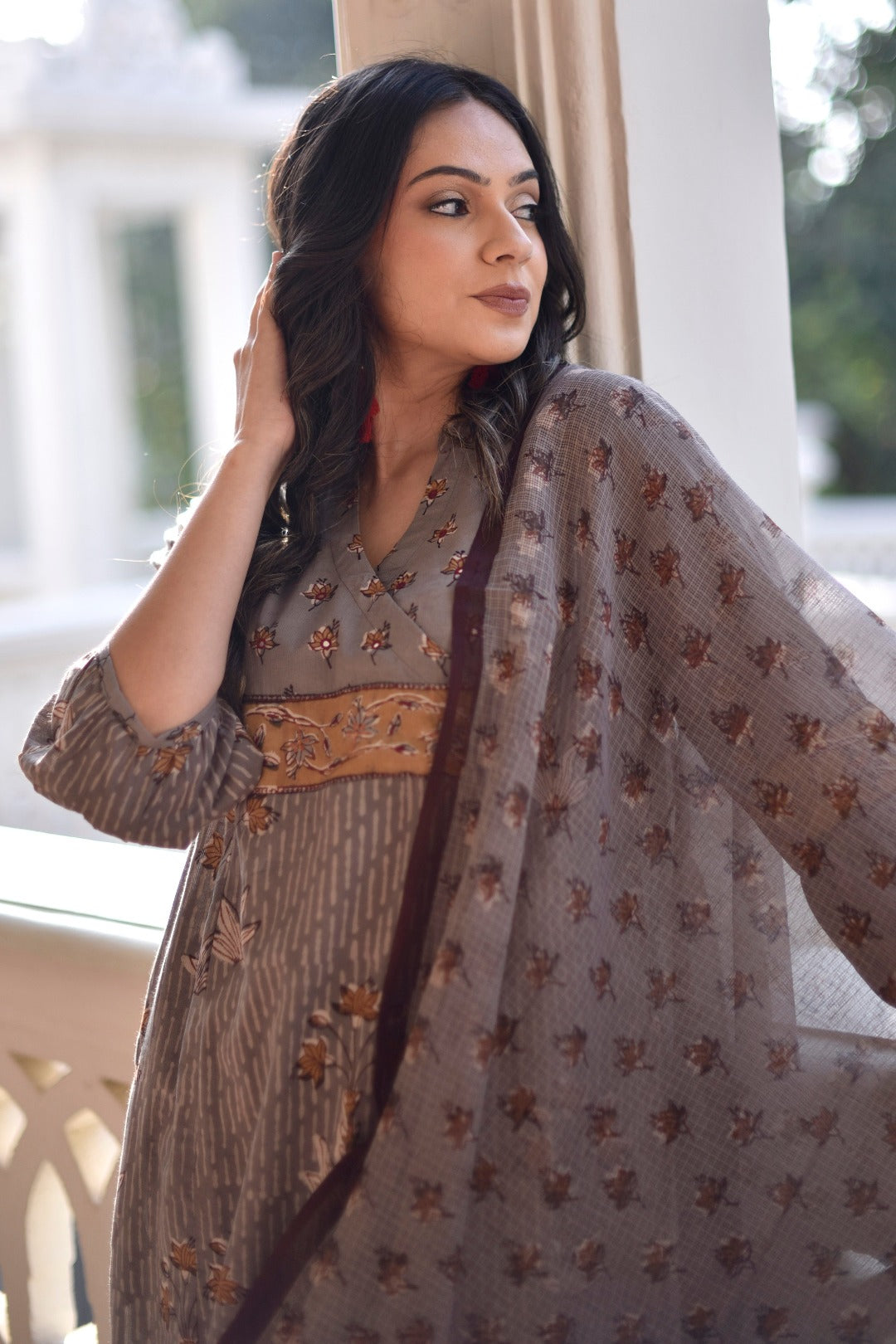 Taraasha Grey Dabu Block Print Cotton Kurta | Ray-Ethnic