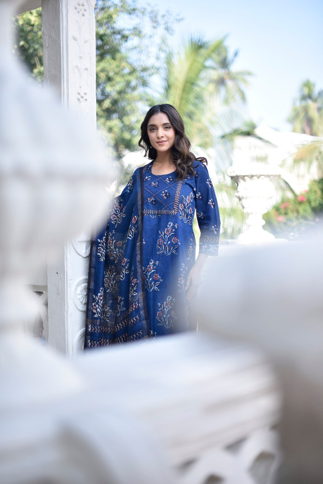 Taraasha Indigo Dabu Cotton Kurta & Bottom Set | Ray-Ethnic