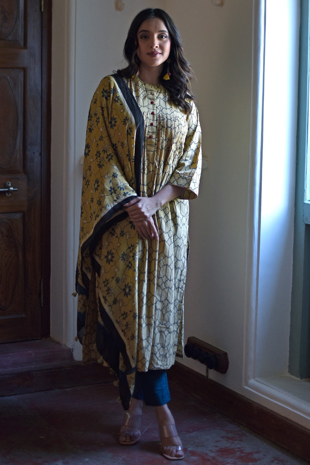 Taraasha Green Dabu Block Print Cotton Kurta | Ray - Ethnic