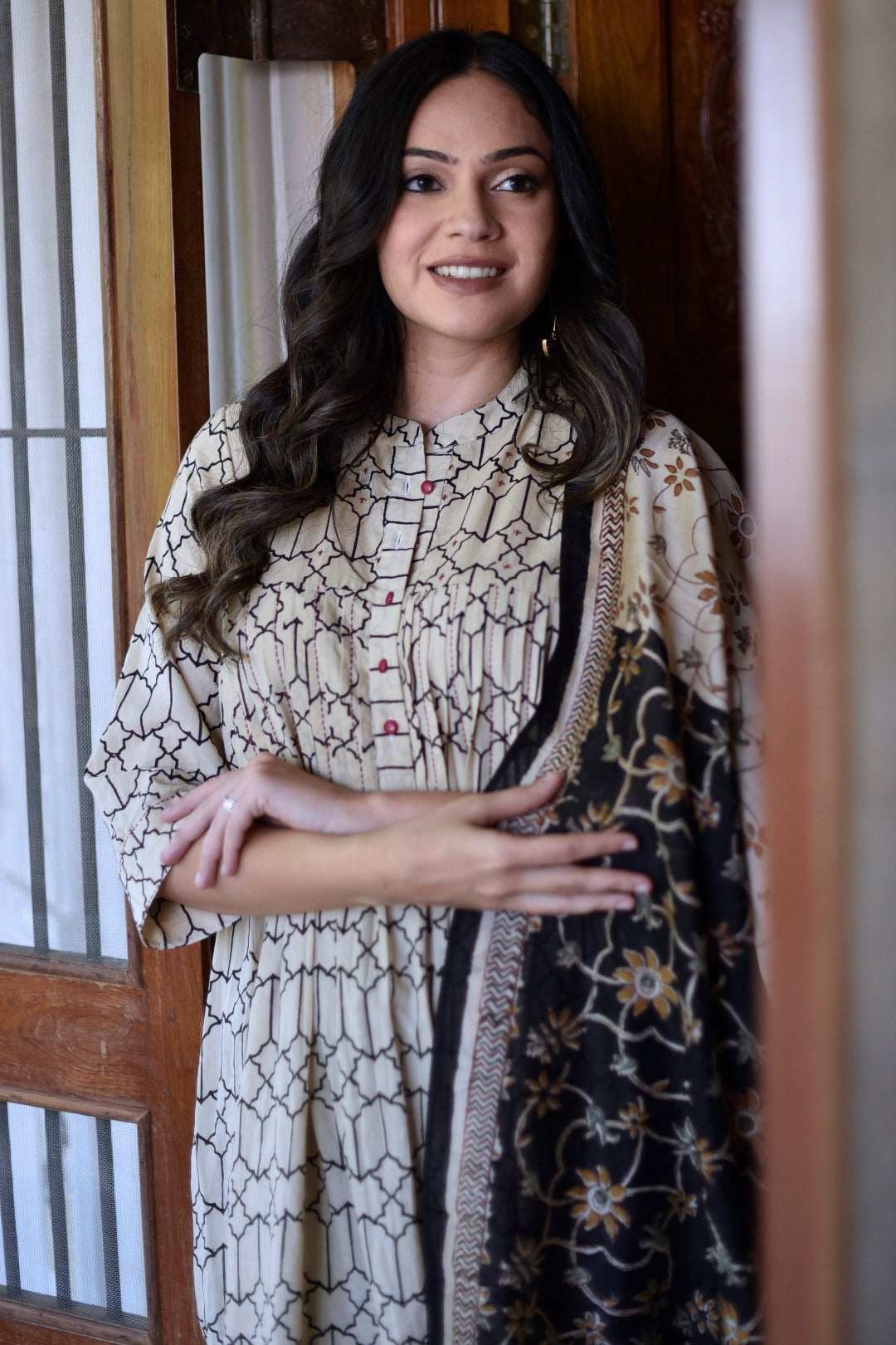 Taraasha Beige Dabu Block Print Cotton Kurta | Ray - Ethnic