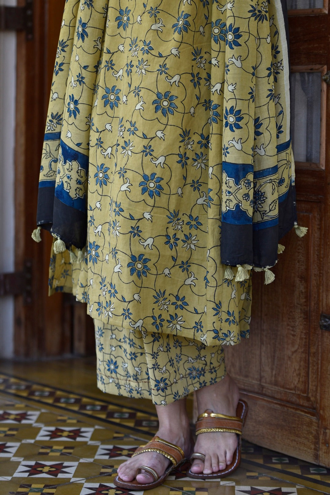 Taraasha Green Block Print Cotton Kurta & Bottom Set | Ray-Ethnic