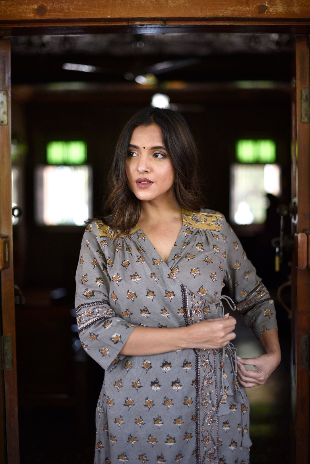 Taraasha Grey Dabu Block Print Cotton Kurta | Ray - Ethnic