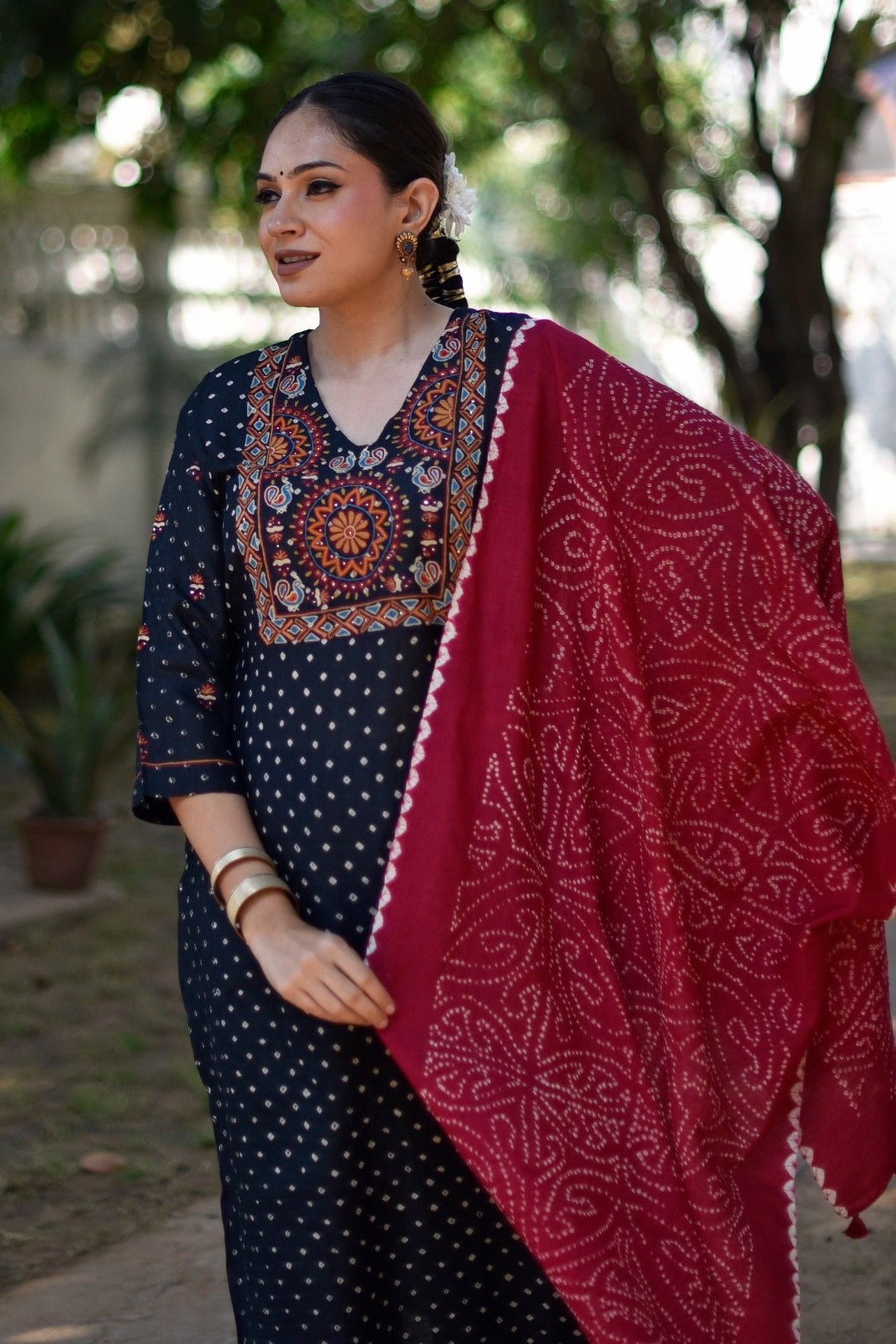 Sitara Black Embroidered Munga Silk Kurta Bottom Set | Ray Ethnic