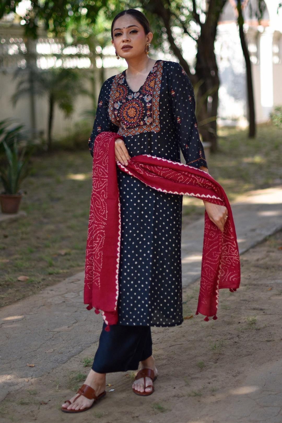 Sitara Black Embroidered Munga Silk Kurta Bottom Set | Ray Ethnic