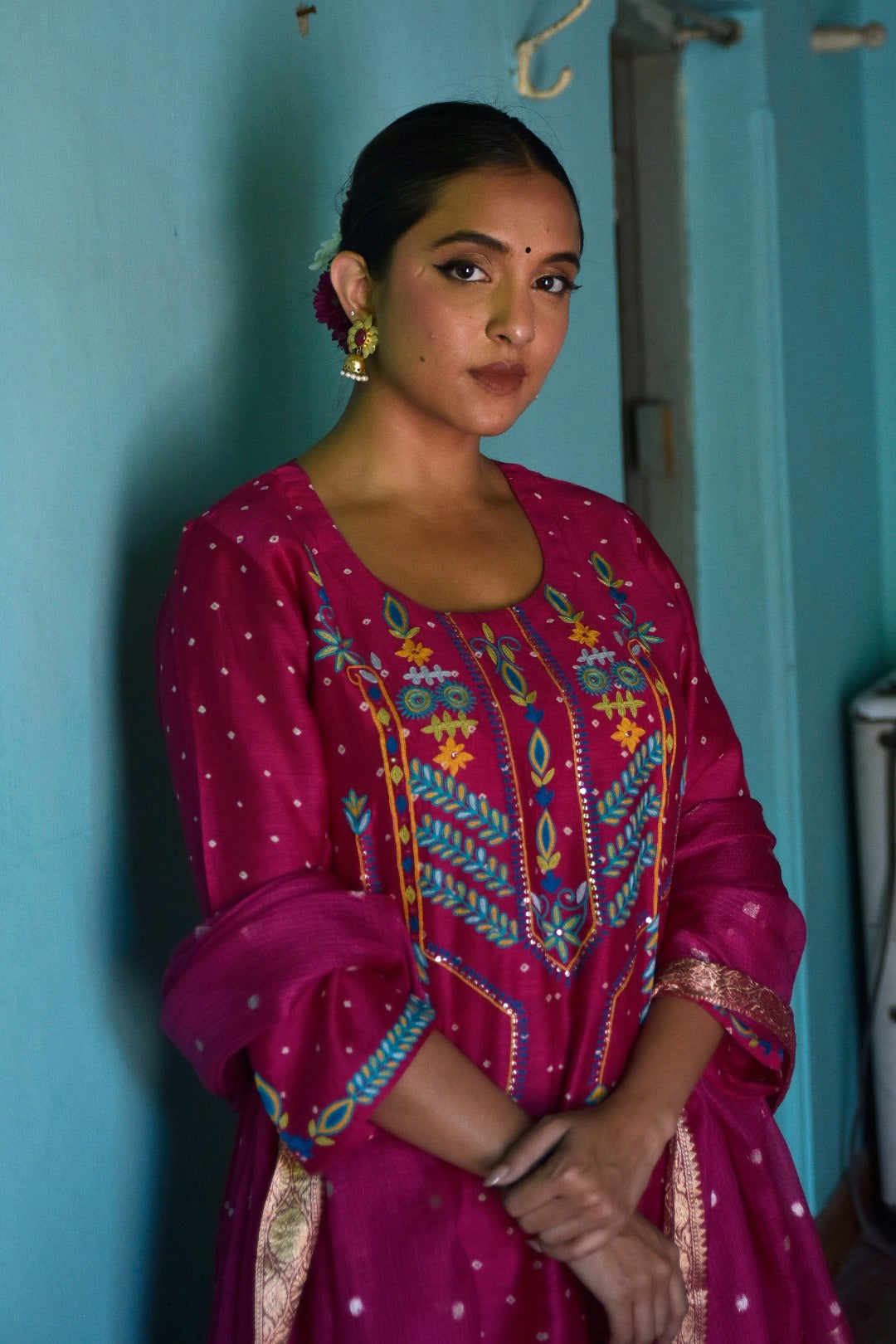 Sitara Rani Embroidered Munga Silk Kurta Bottom Dupatta Set | Ray Ethnic