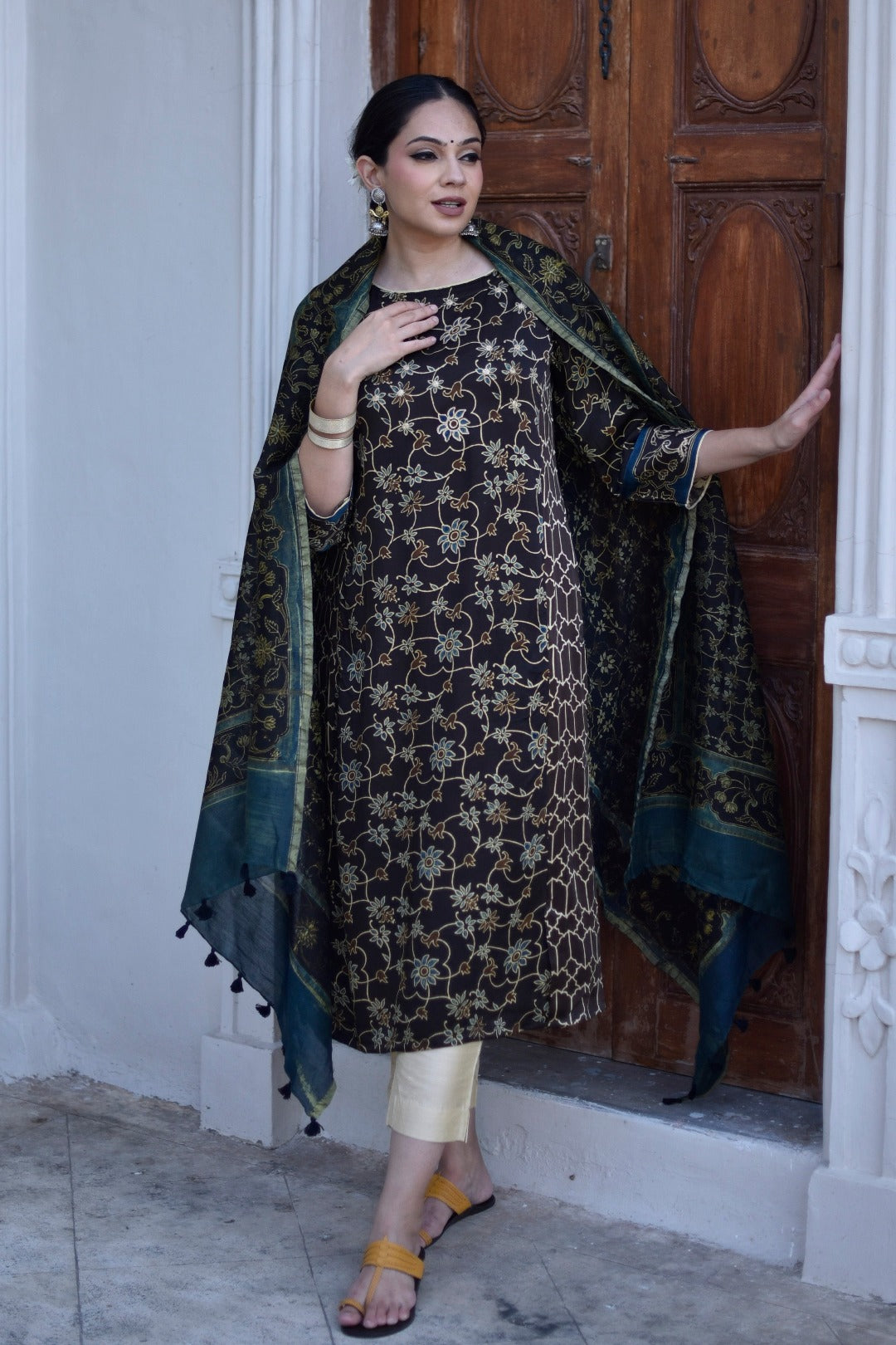 Taraasha Brown Dabu Block Print Modal Kurta | Ray - ethnic