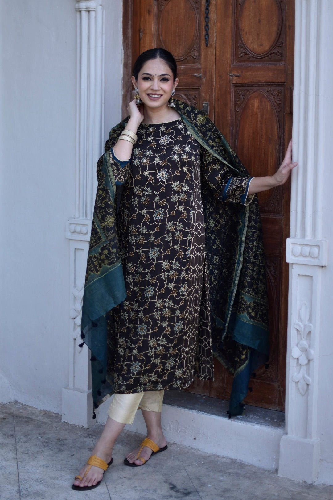 Taraasha Brown Dabu Block Print Modal Kurta | Ray - ethnic