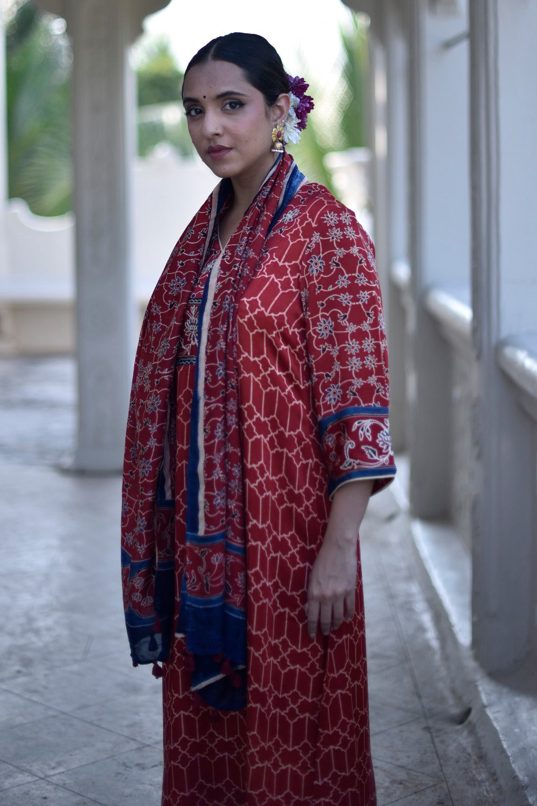 Taraasha Rust Dabu Block Print Modal Kurta | Ray - Ethnic