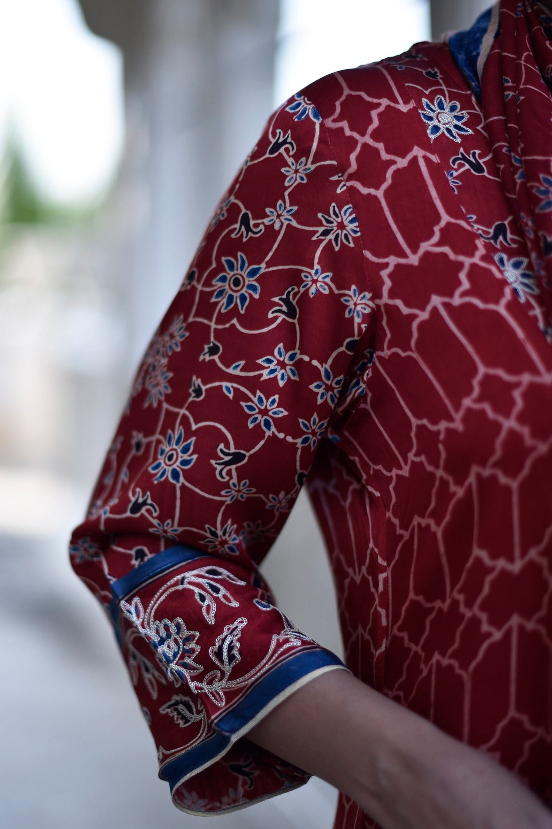 Taraasha Rust Dabu Block Print Modal Kurta | Ray - Ethnic