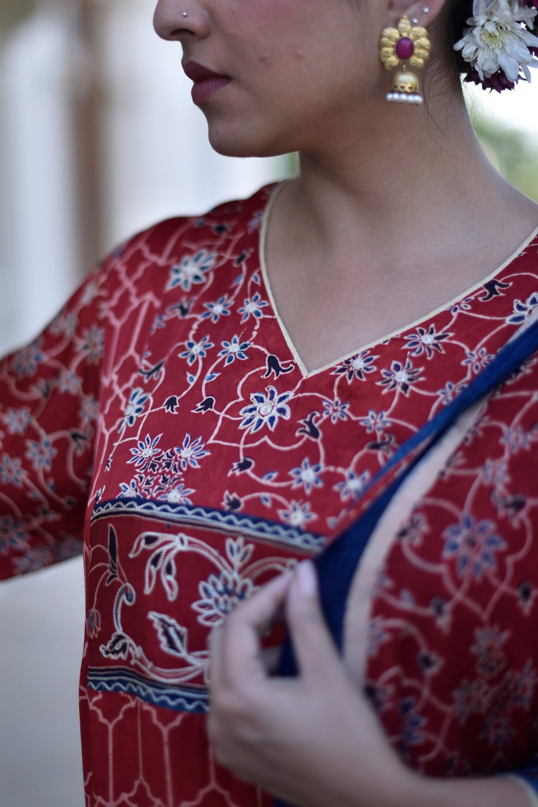 Taraasha Rust Dabu Block Print Modal Kurta | Ray - Ethnic