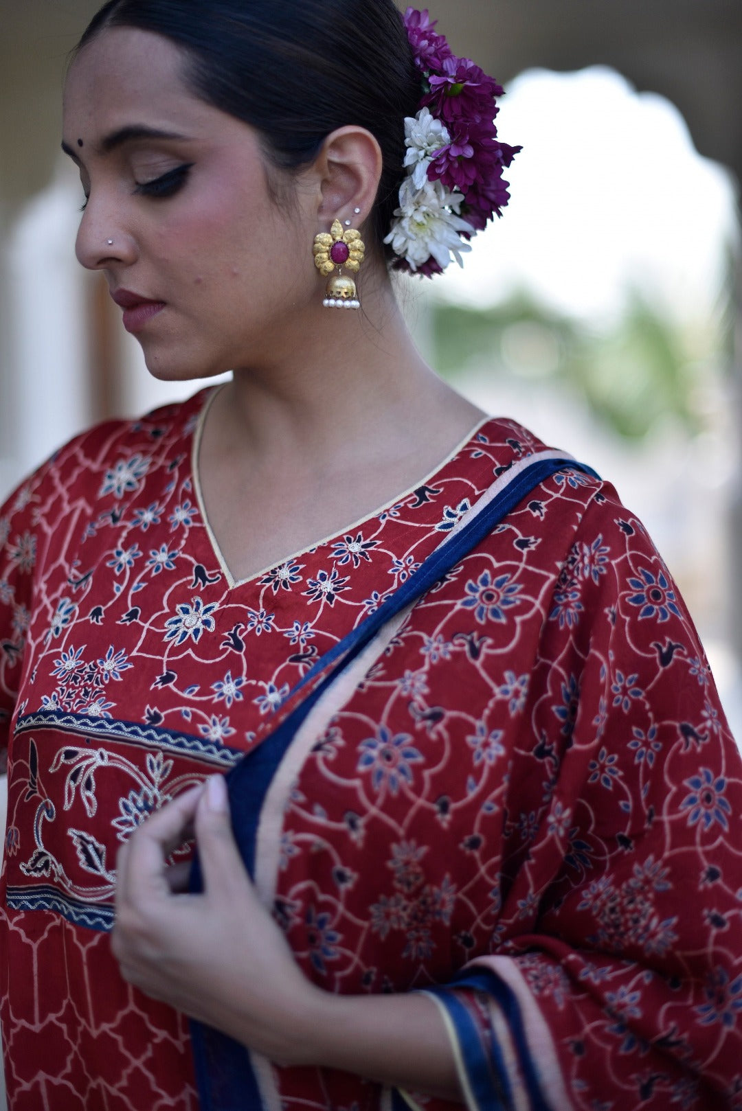 Taraasha Rust Dabu Block Print Modal Kurta | Ray - Ethnic