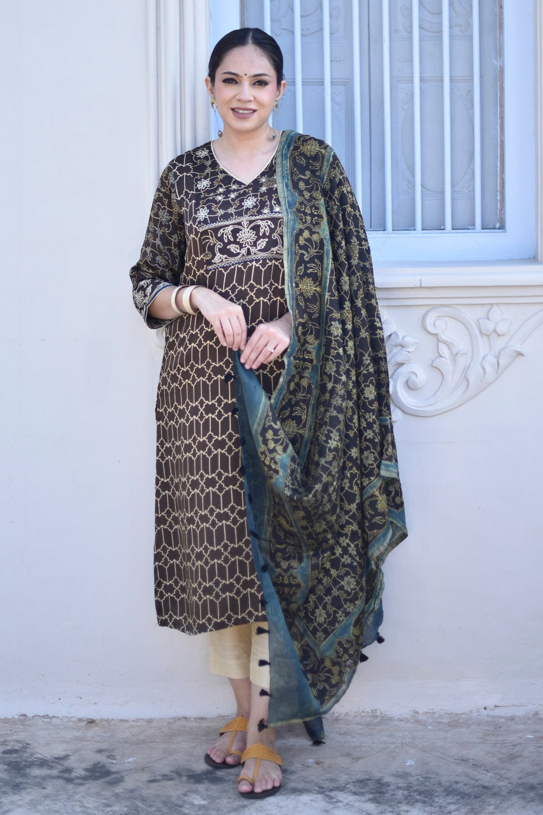 Taraasha Brown Dabu Block Print Modal Kurta | Ray - Ethnic