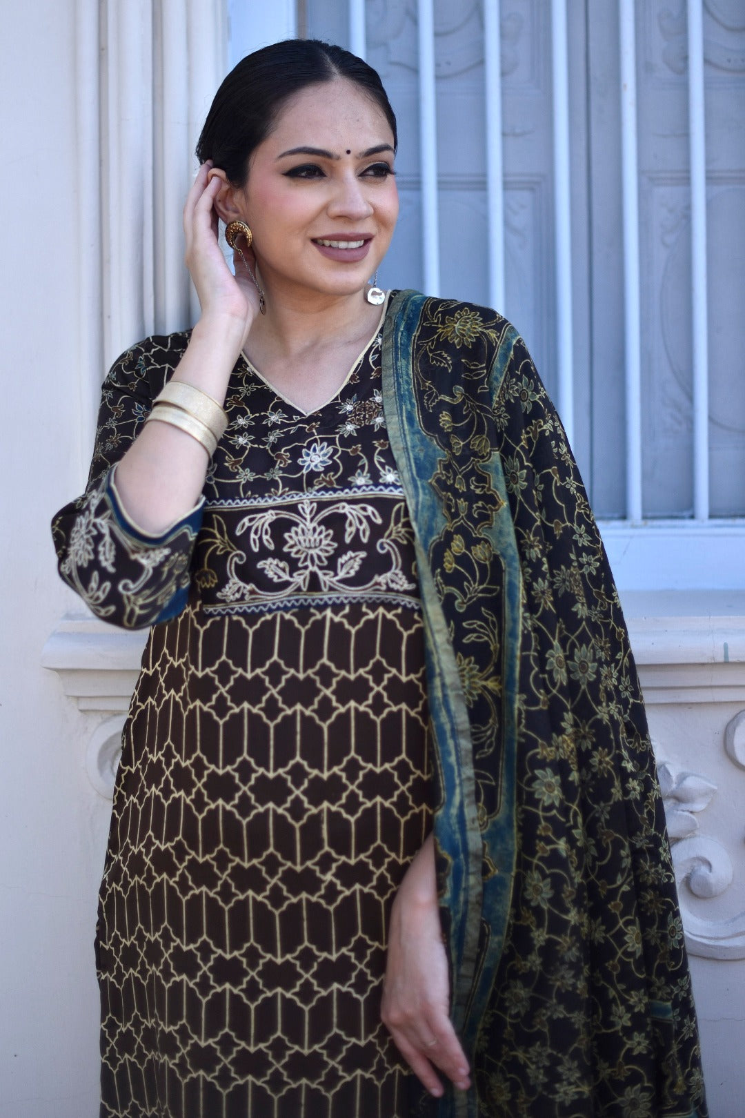 Taraasha Brown Dabu Block Print Modal Kurta | Ray - Ethnic