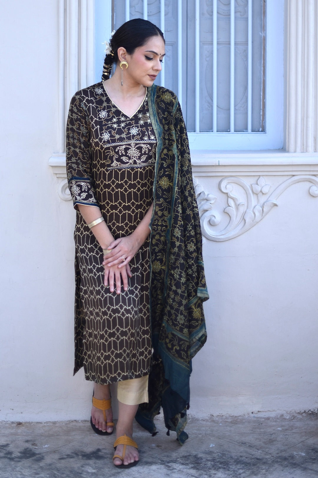 Taraasha Brown Dabu Block Print Modal Kurta | Ray - Ethnic