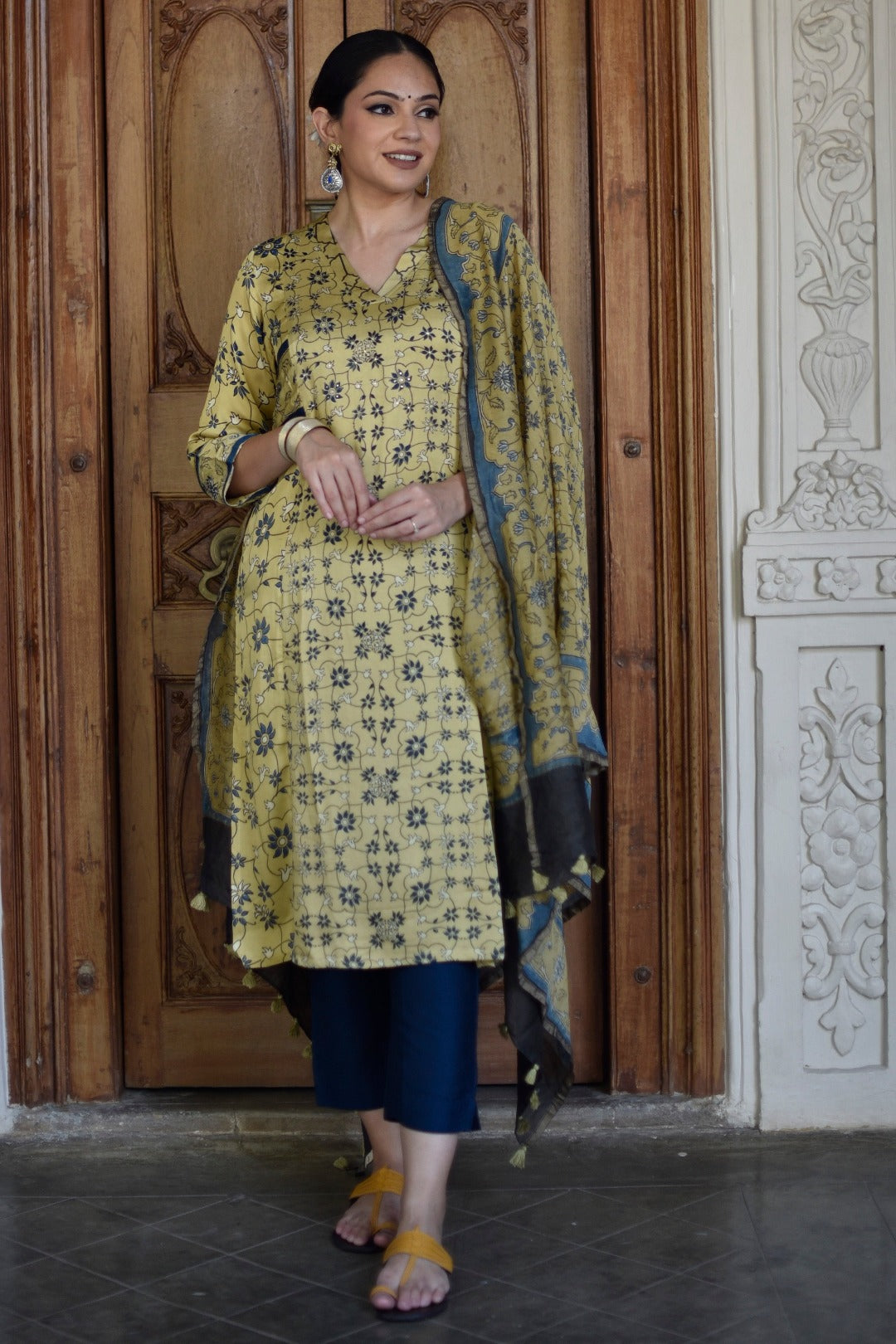 Taraasha Green Dabu Block Print Modal Kurta | Ray - Ethnic