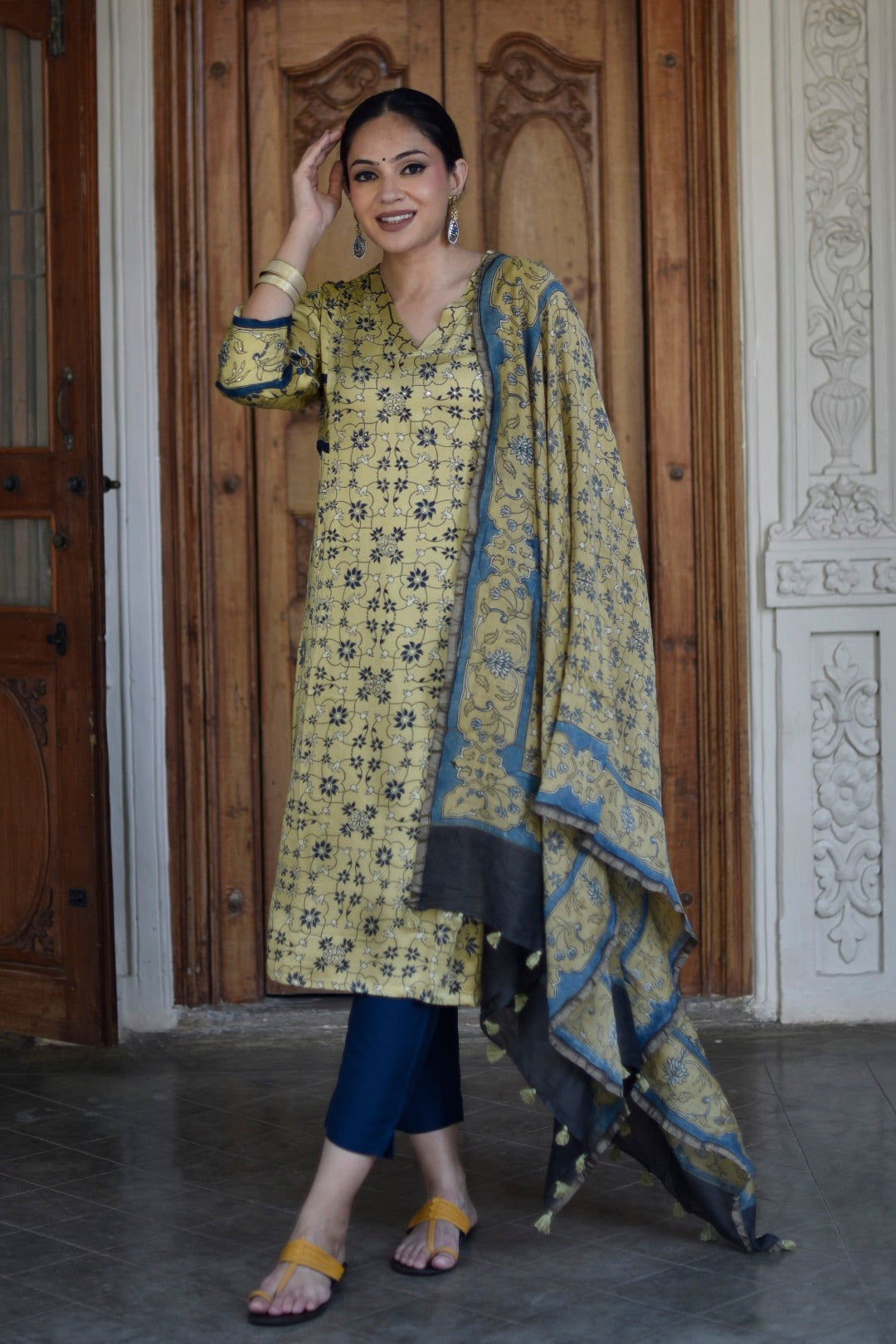 Taraasha Green Dabu Block Print Modal Kurta | Ray - Ethnic