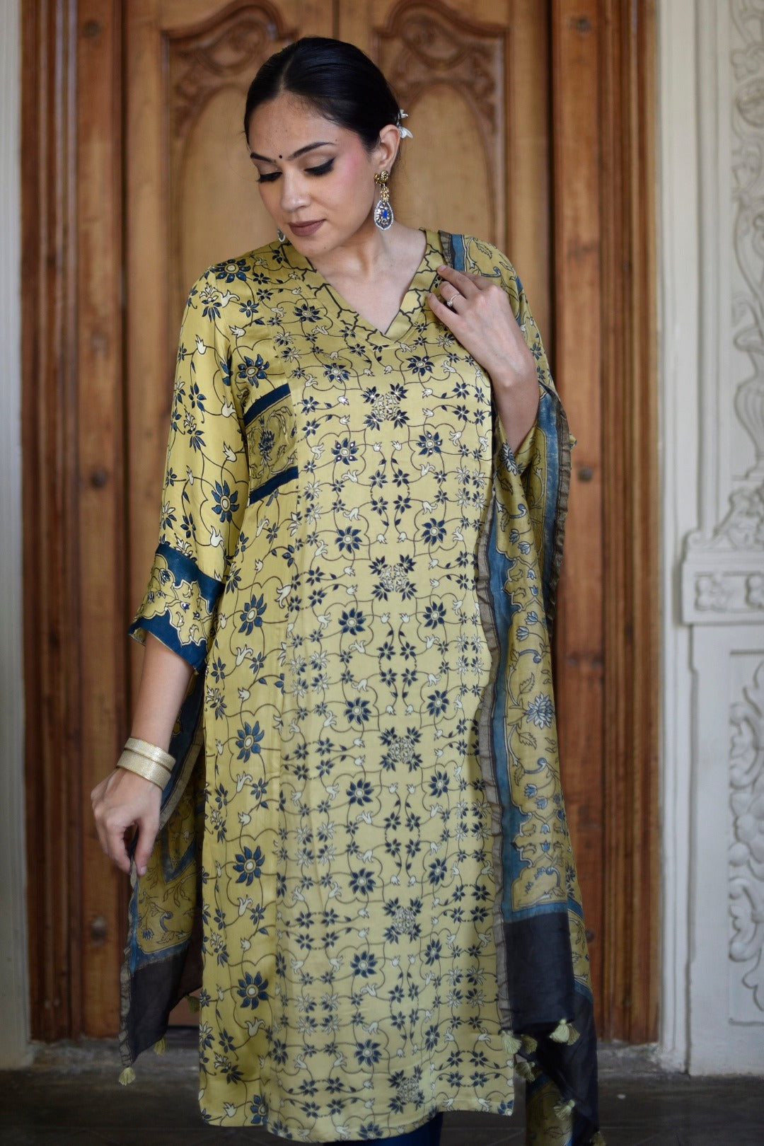 Taraasha Green Dabu Block Print Modal Kurta | Ray - Ethnic