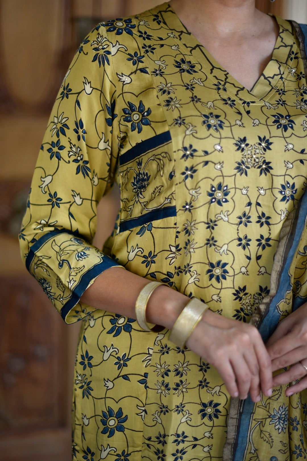 Taraasha Green Dabu Block Print Modal Kurta | Ray - Ethnic