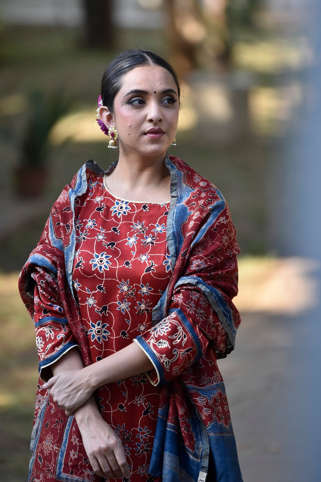 Taraasha Rust Dabu Block Print Modal Kurta | Ray - Ethnic