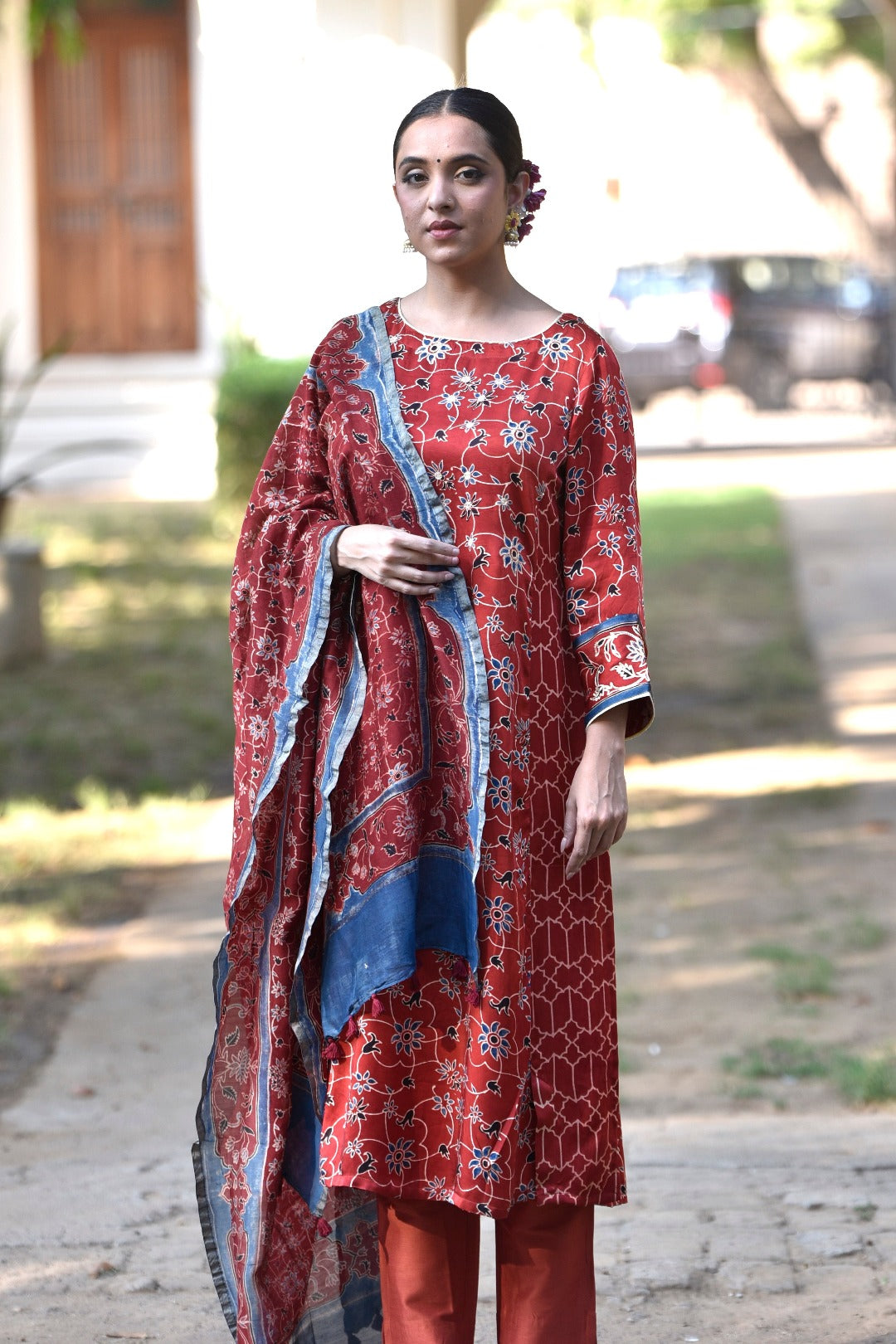 Taraasha Rust Dabu Block Print Modal Kurta | Ray - Ethnic