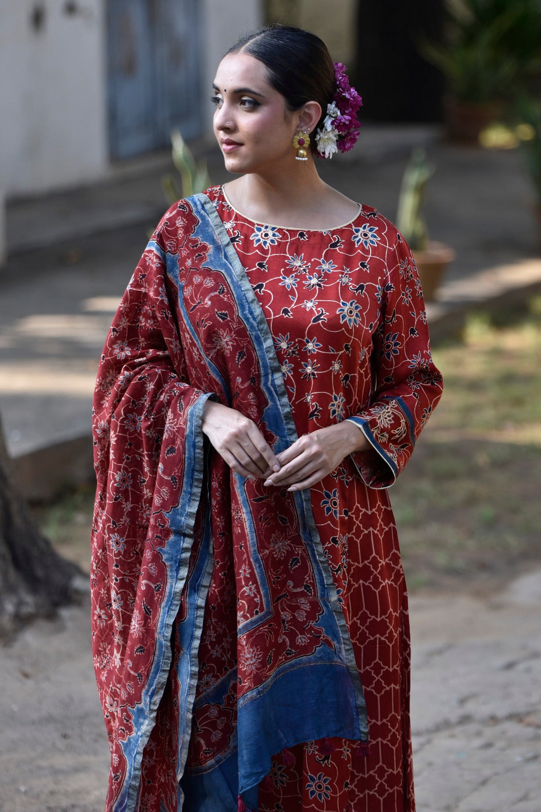Taraasha Rust Dabu Block Print Modal Kurta | Ray - Ethnic