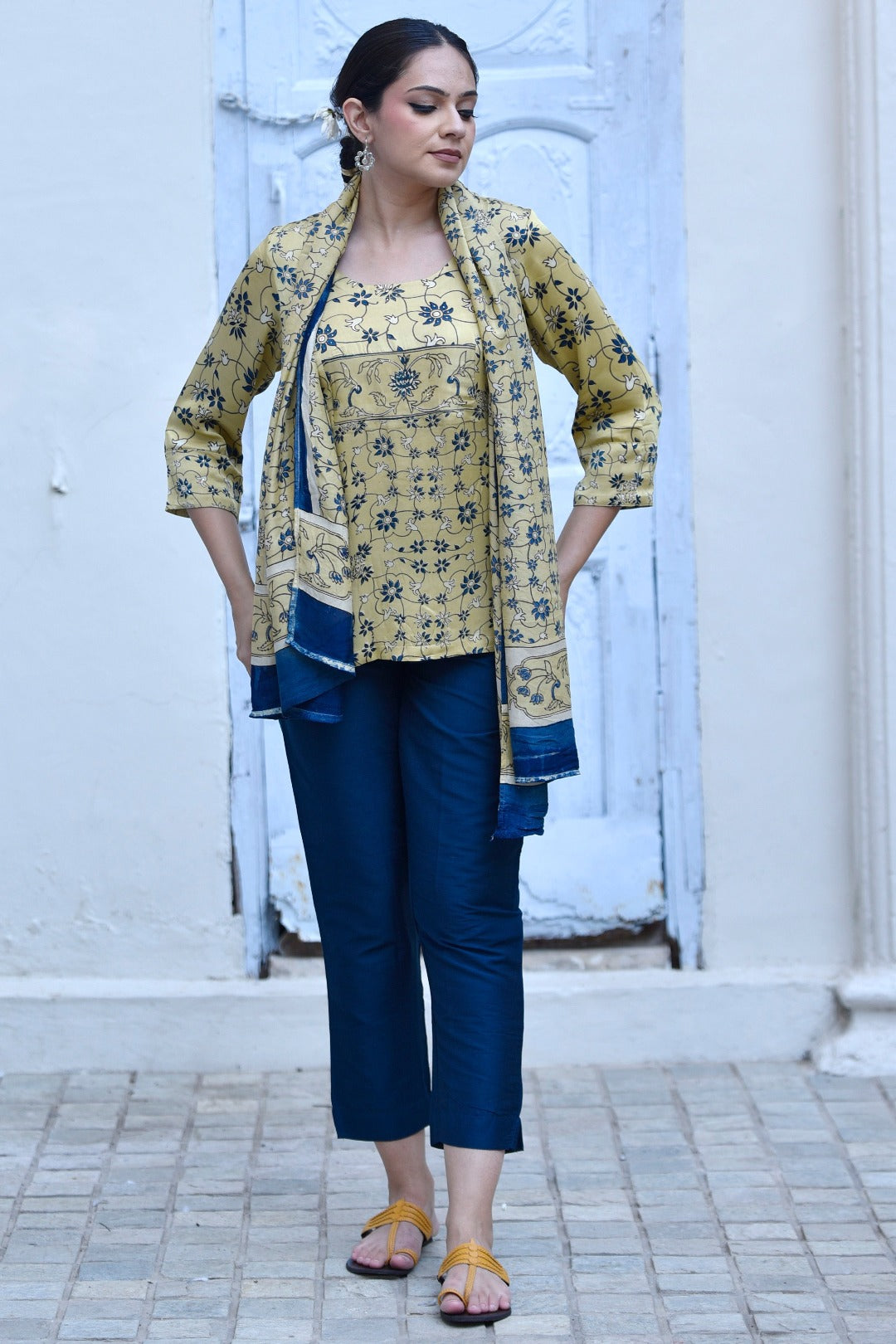 Taraasha Green Block Print Modal Satin Top | Ray-Ethnic