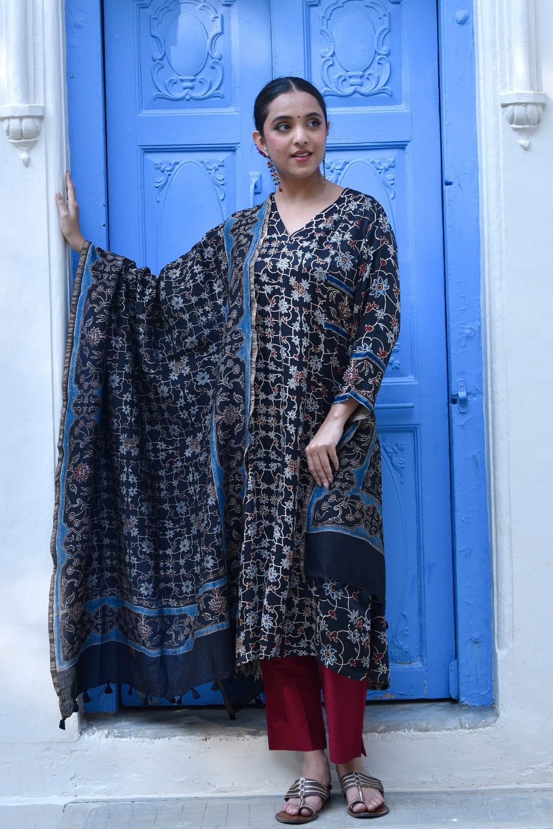 Taraasha Black Dabu Block Print Modal Kurta | Ray - Ethnic