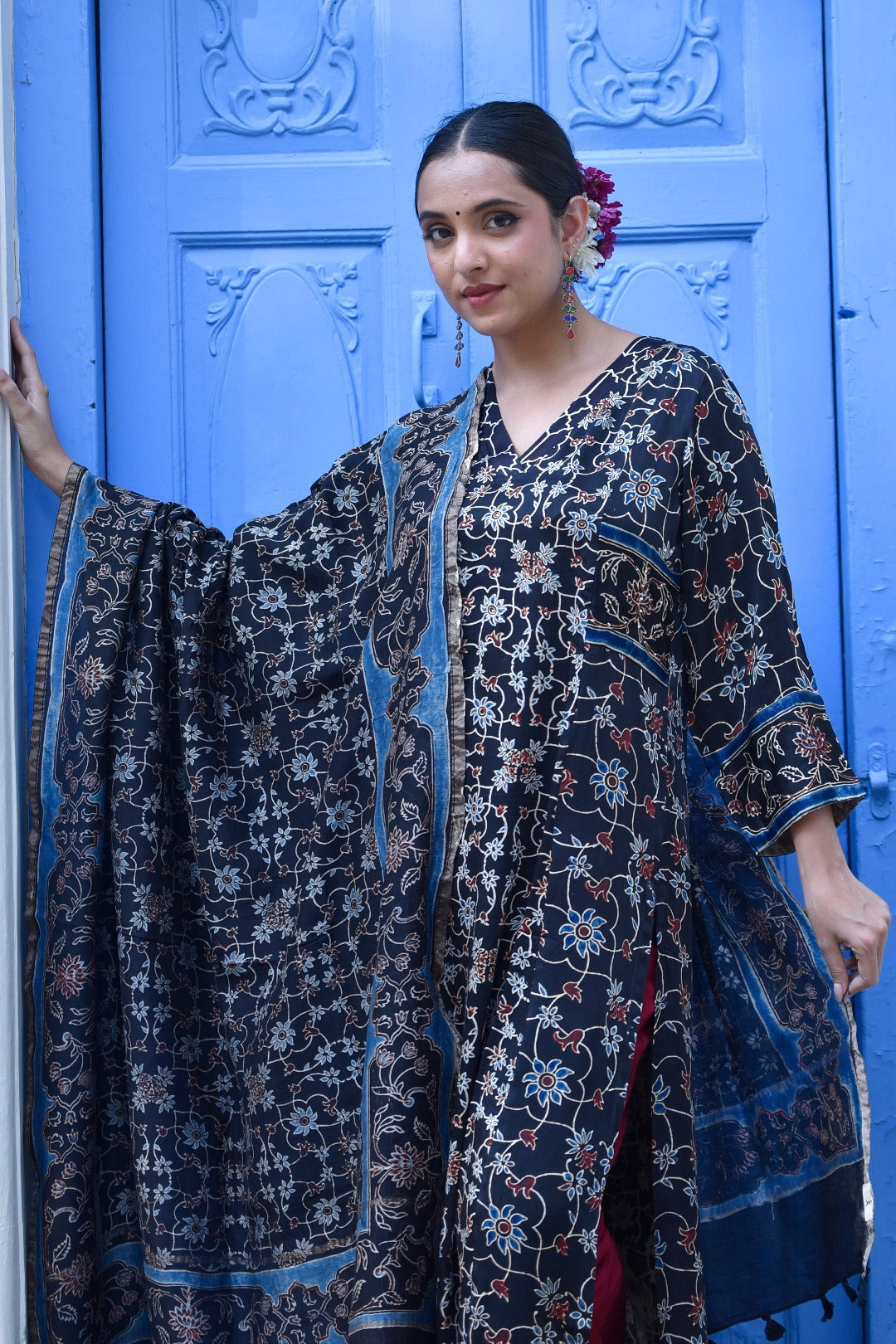 Taraasha Black Dabu Block Print Modal Kurta | Ray - Ethnic