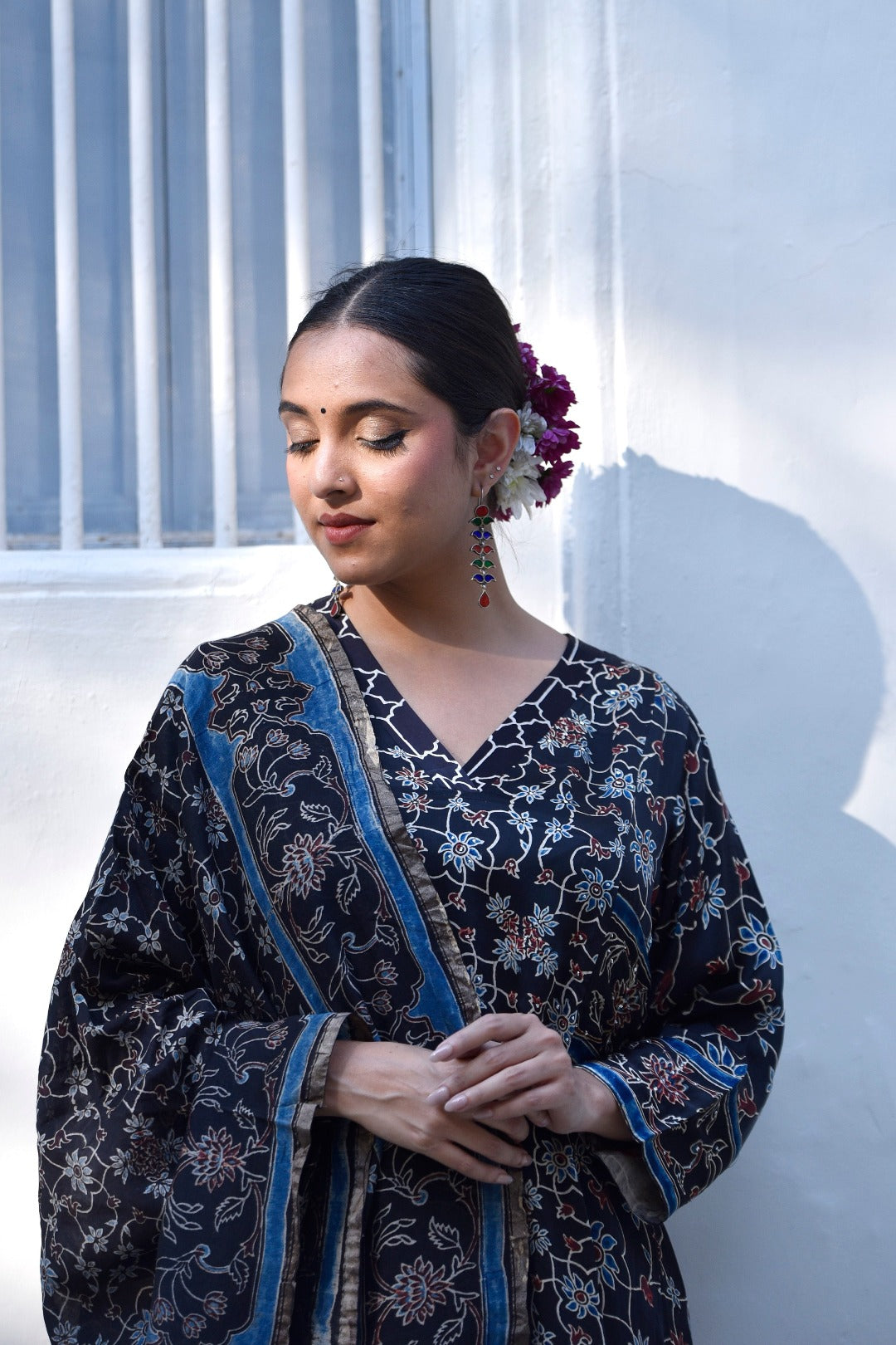Taraasha Black Dabu Block Print Modal Kurta | Ray - Ethnic