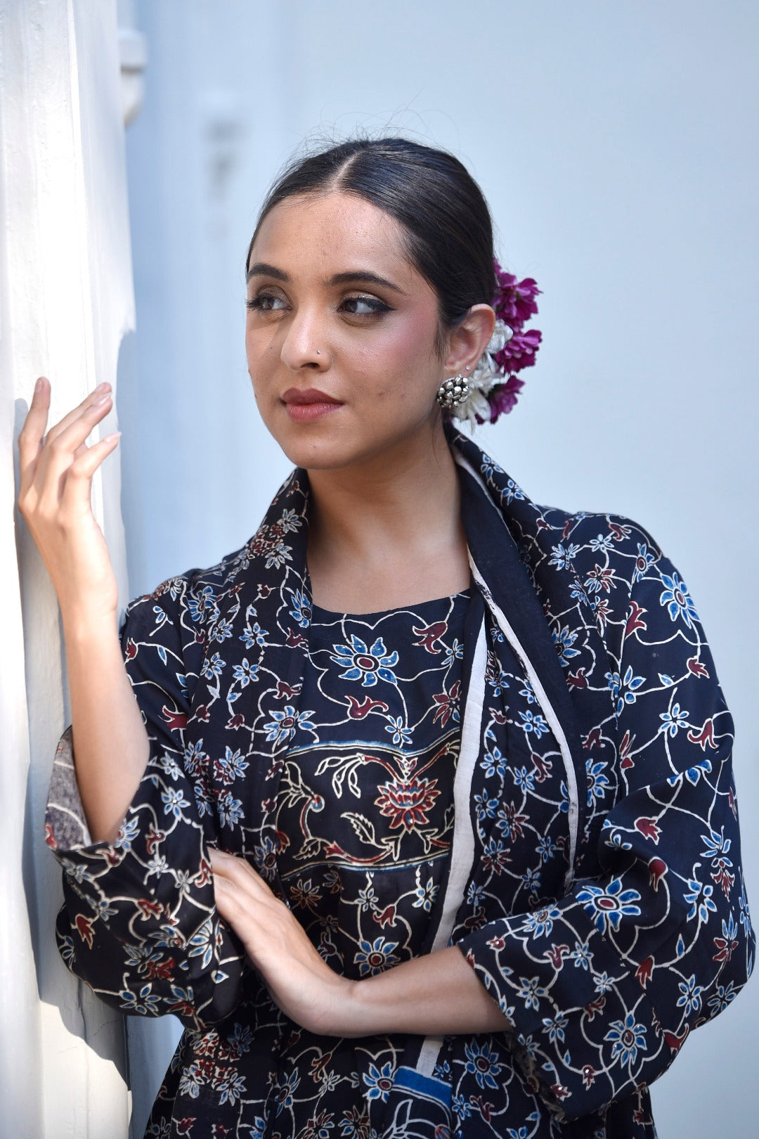 Taraasha Black Block Print Modal Satin Top | Ray-Ethnic