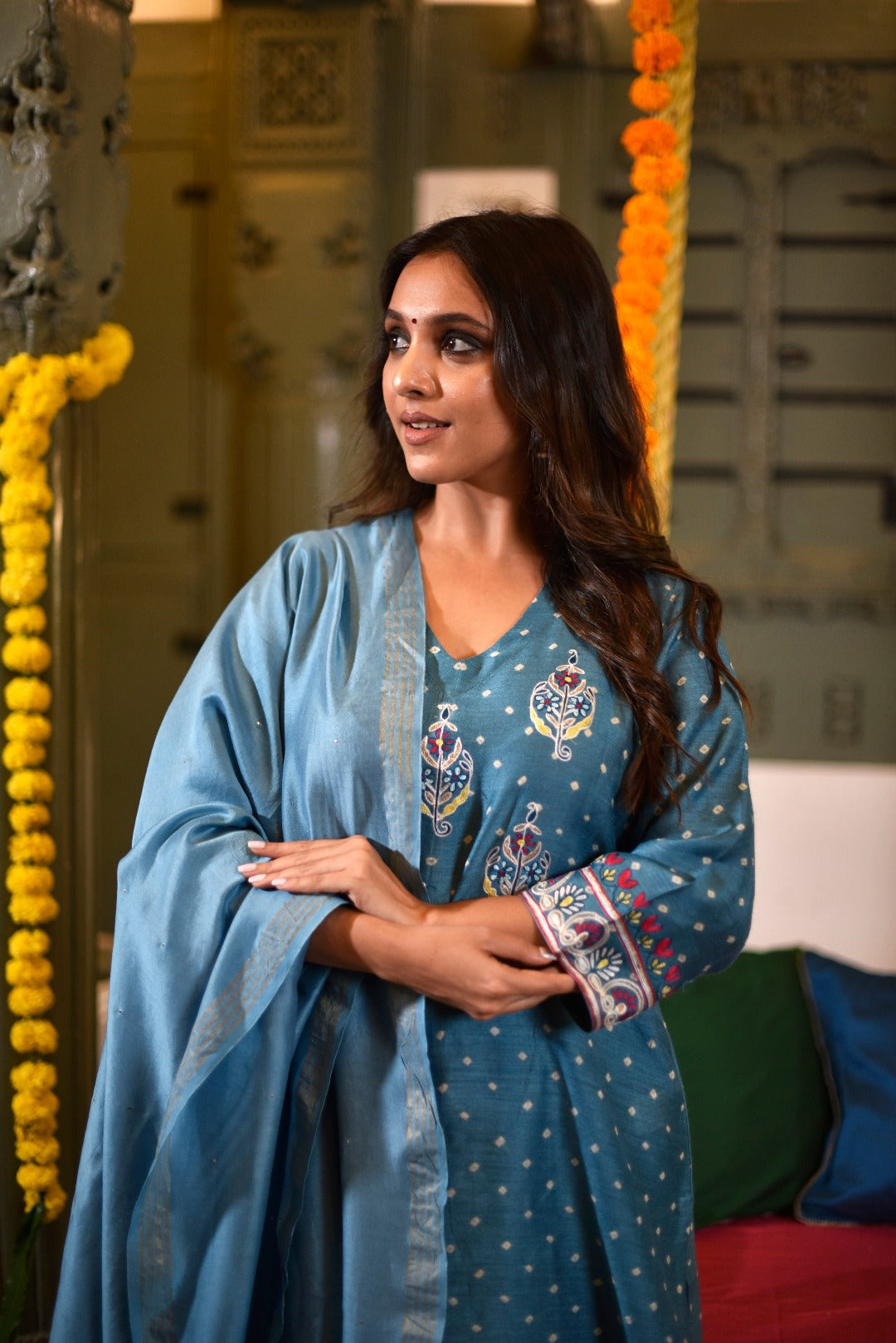 Sitara Blue Munga Silk Kurta Bottom Set | Ray-ethnic