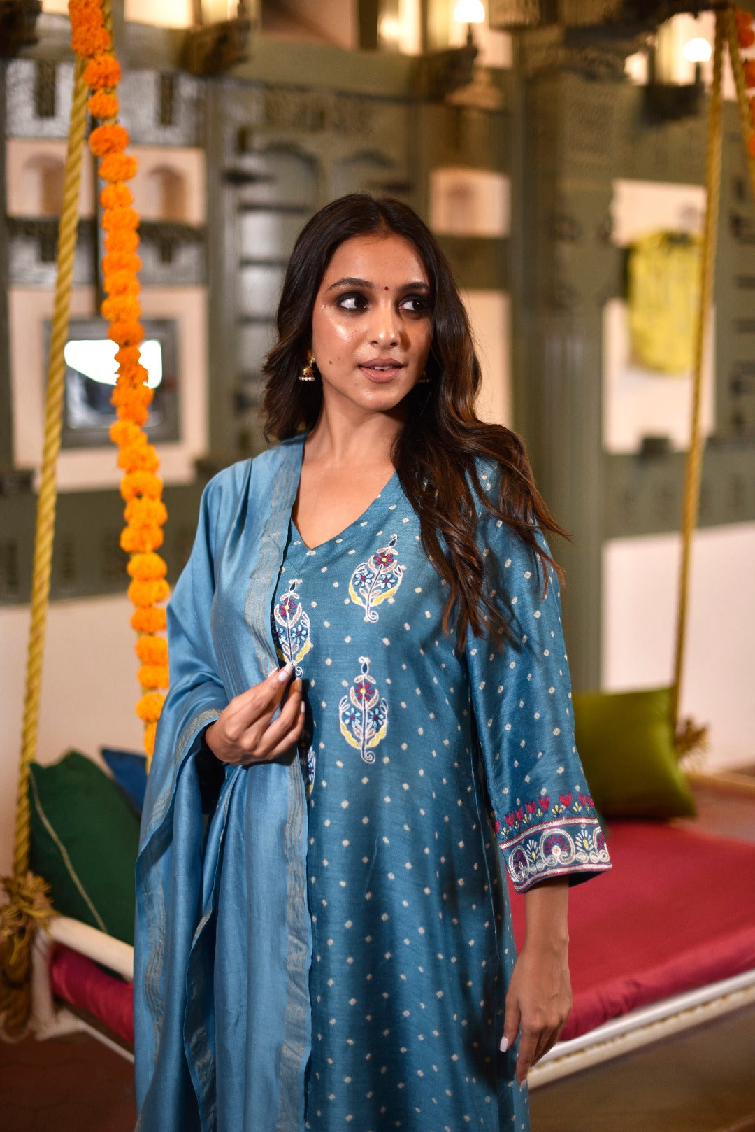 Sitara Blue Munga Silk Kurta Bottom Set | Ray-ethnic