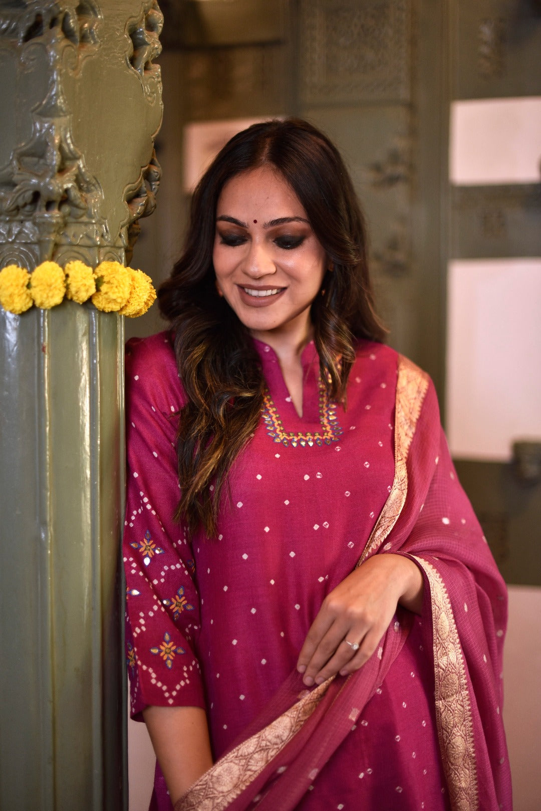Sitara Pink Embroidered Munga Silk Kurta Bottom Dupatta Set | Ray-ethnic