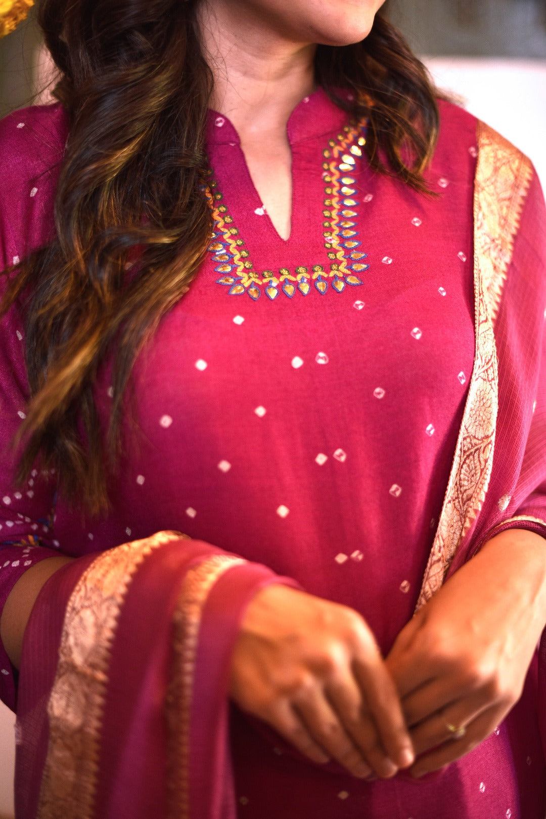 Sitara Pink Embroidered Munga Silk Kurta Bottom Dupatta Set | Ray-ethnic