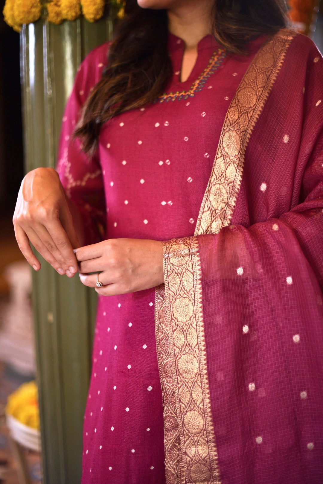 Sitara Pink Embroidered Munga Silk Kurta Bottom Dupatta Set | Ray-ethnic