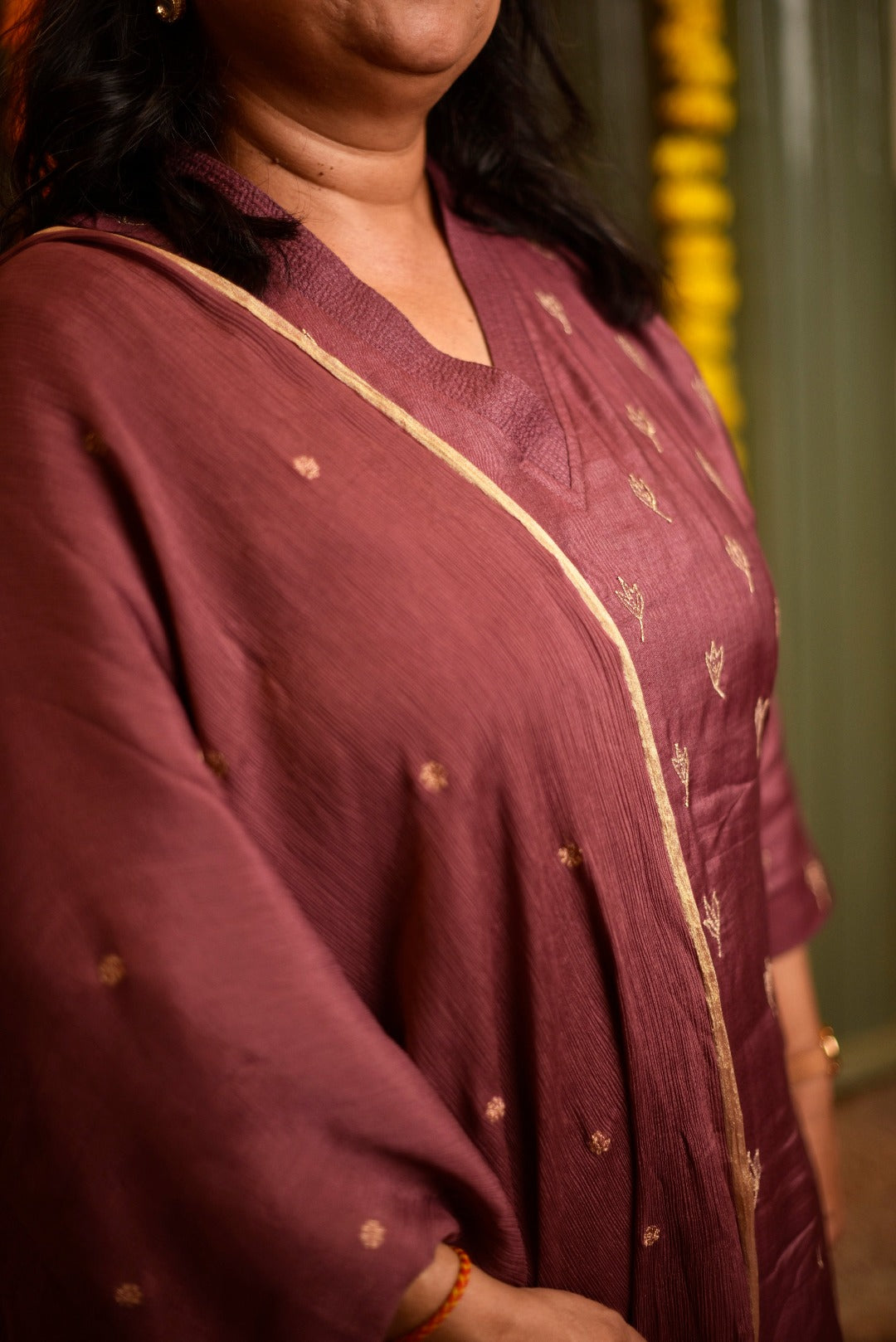 Sitara Mauve Bamboo Silk Kurta Bottom & Dupatta Set | Ray-ethnic