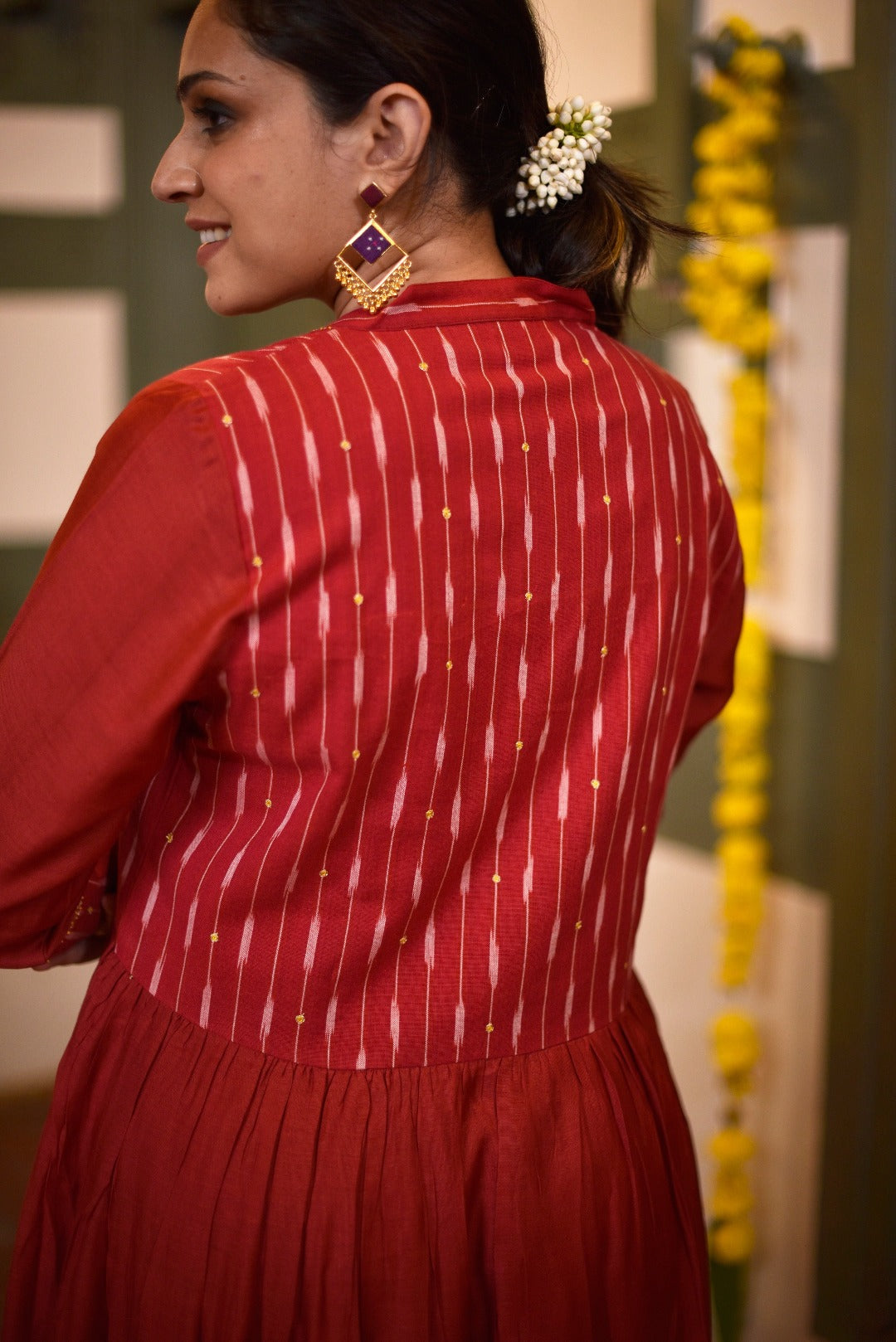 Sitara Red Ikkat Silk Kurta Bottom Set | Ray-ethnic