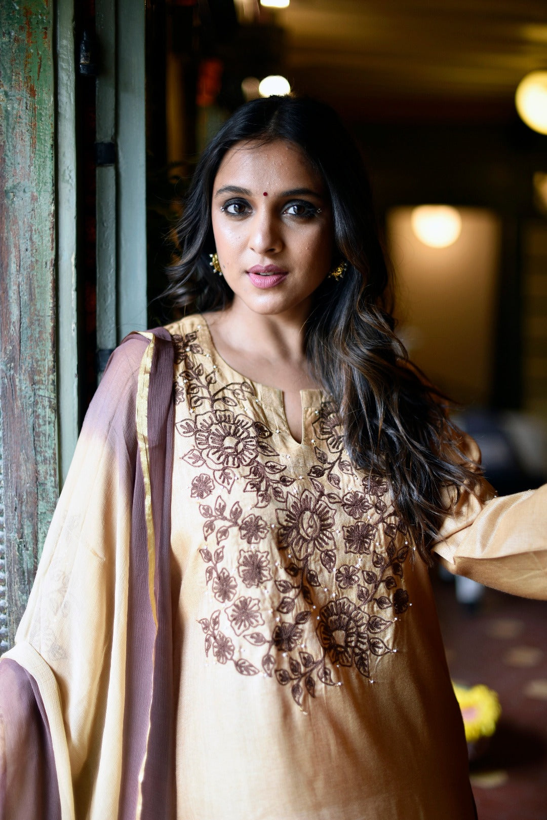 Sitara Ari Work Bamboo Silk Kurta Bottom Dupatta Set | Ray-ethnic