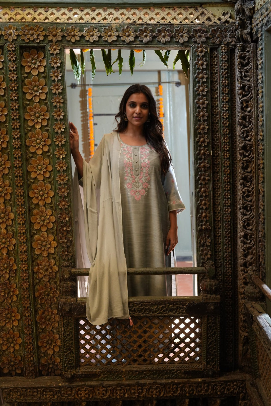 Sitara Grey Embroidered Chanderi Slub Kurta Bottom Dupatta Set | Ray-ethnic