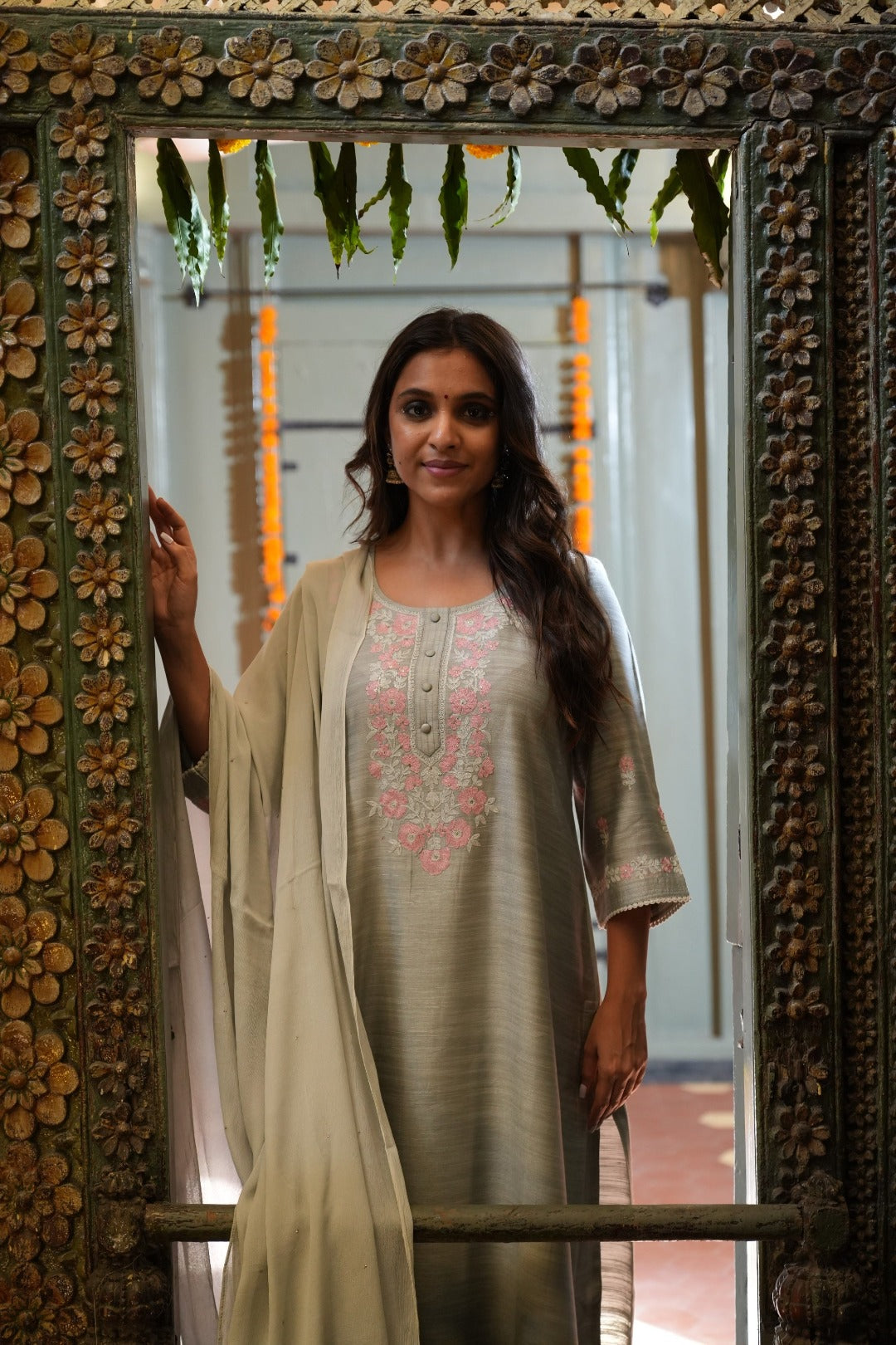 Sitara Grey Embroidered Chanderi Slub Kurta Bottom Dupatta Set | Ray-ethnic
