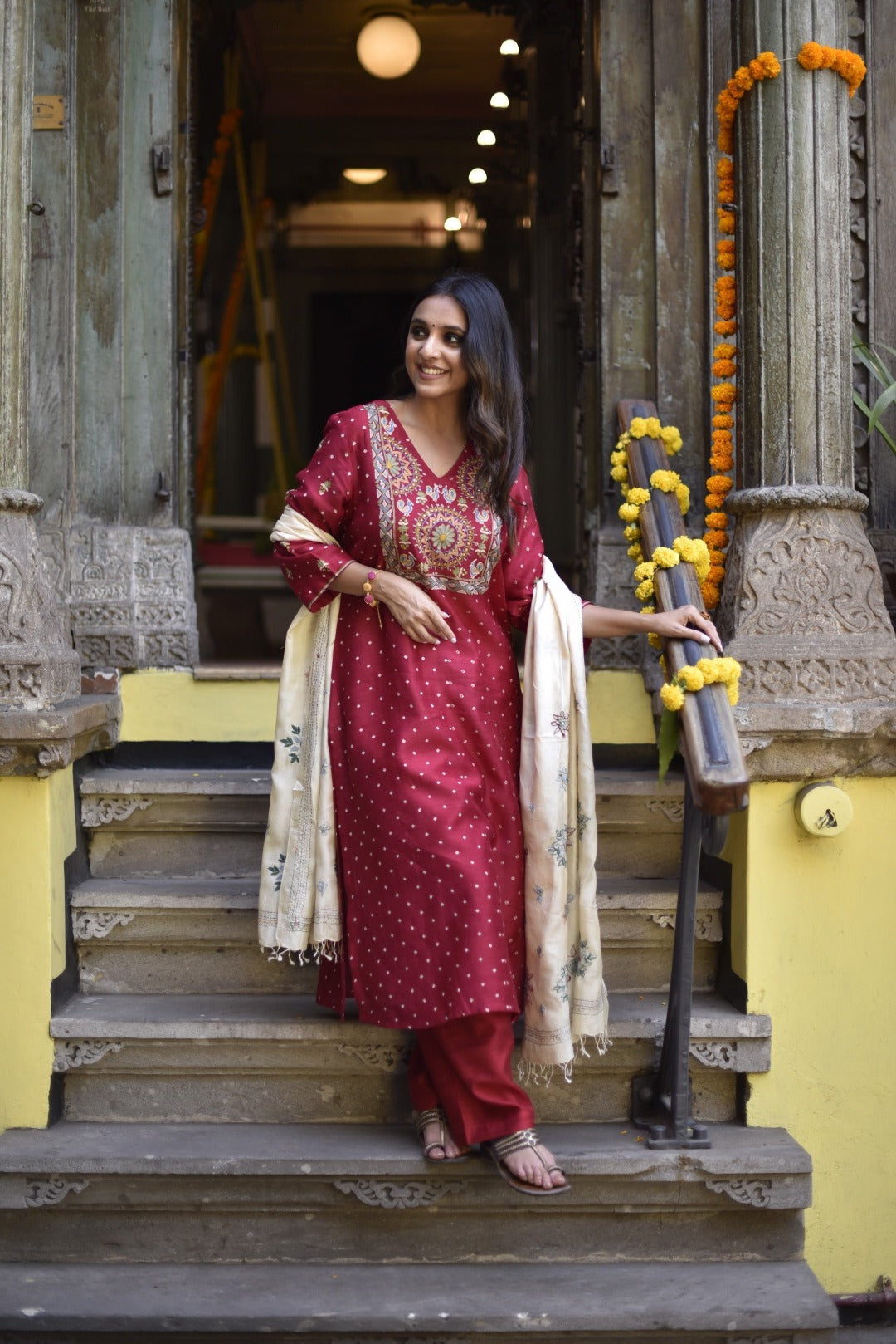 Sitara Red Munga Silk Kurta Bottom Set | Ray-ethnic