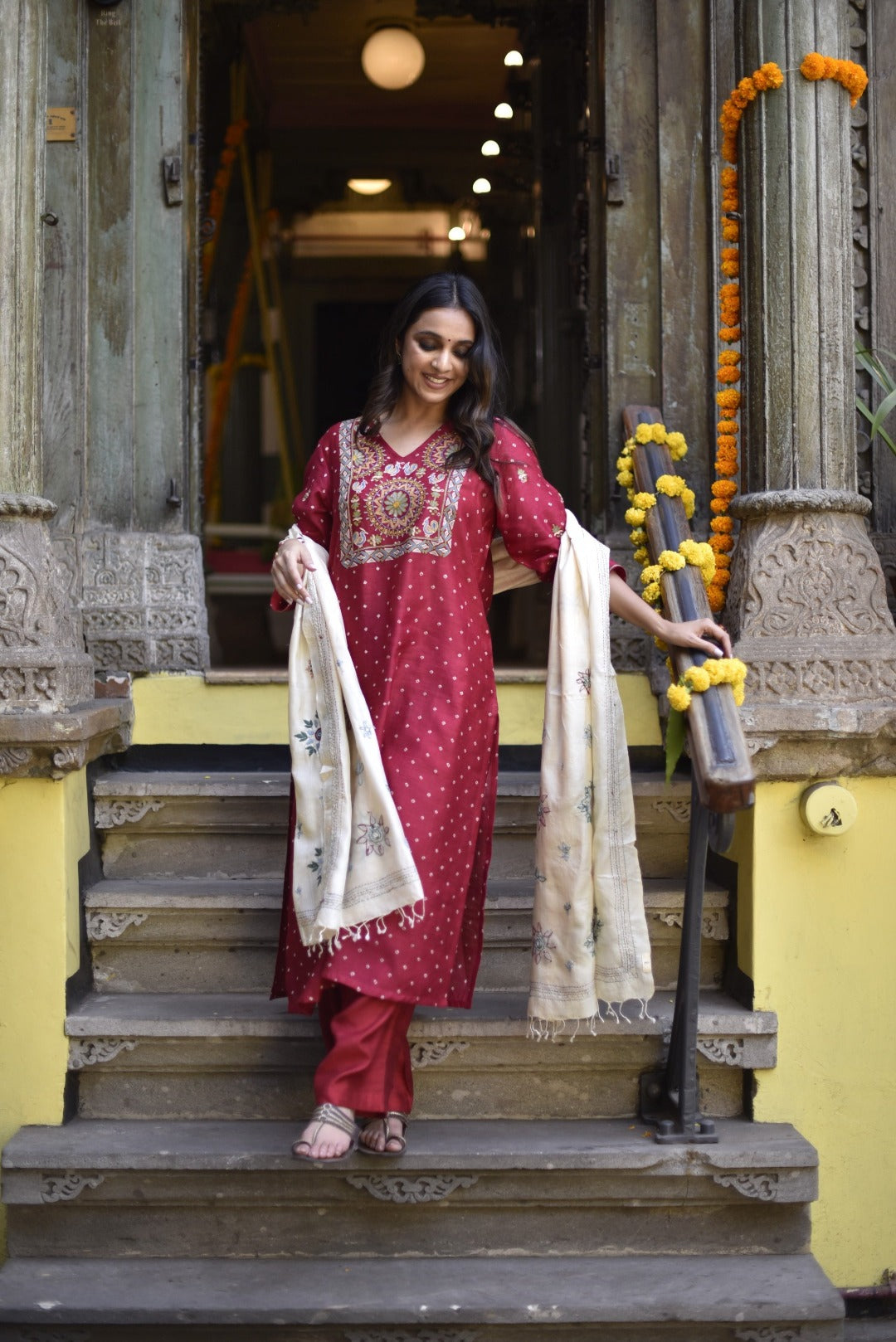 Sitara Red Munga Silk Kurta Bottom Set | Ray-ethnic