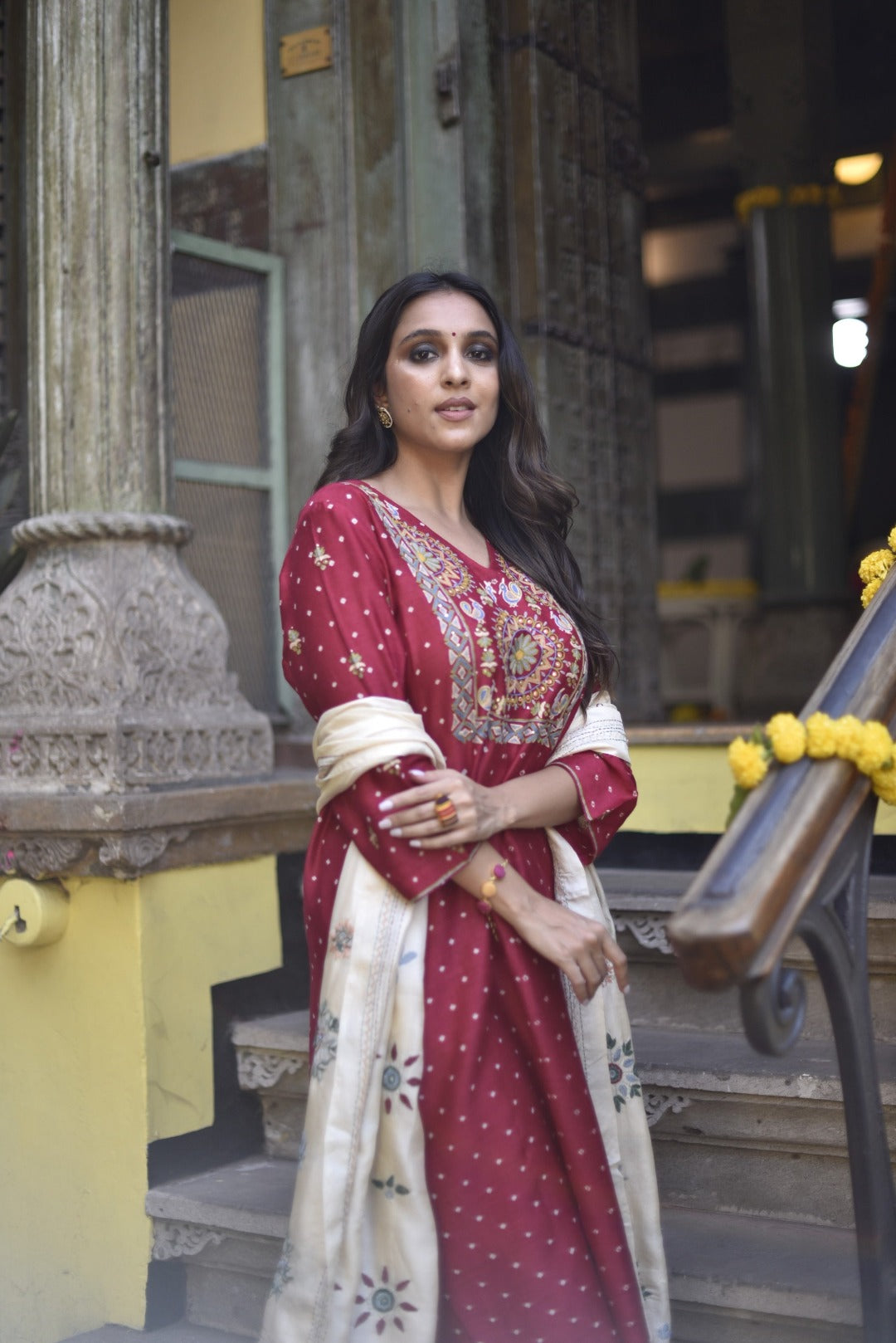 Sitara Red Munga Silk Kurta Bottom Set | Ray-ethnic