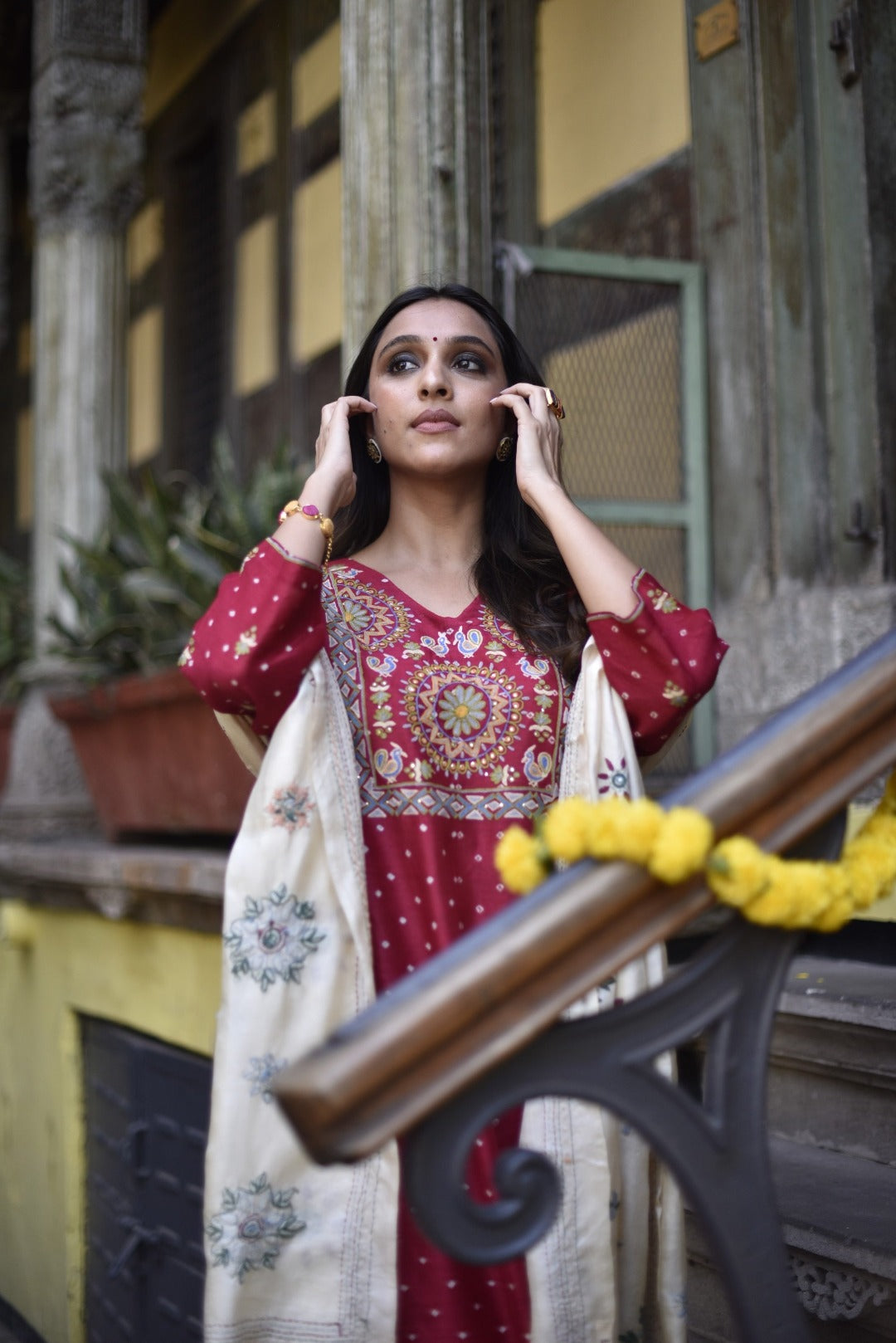 Sitara Red Munga Silk Kurta Bottom Set | Ray-ethnic