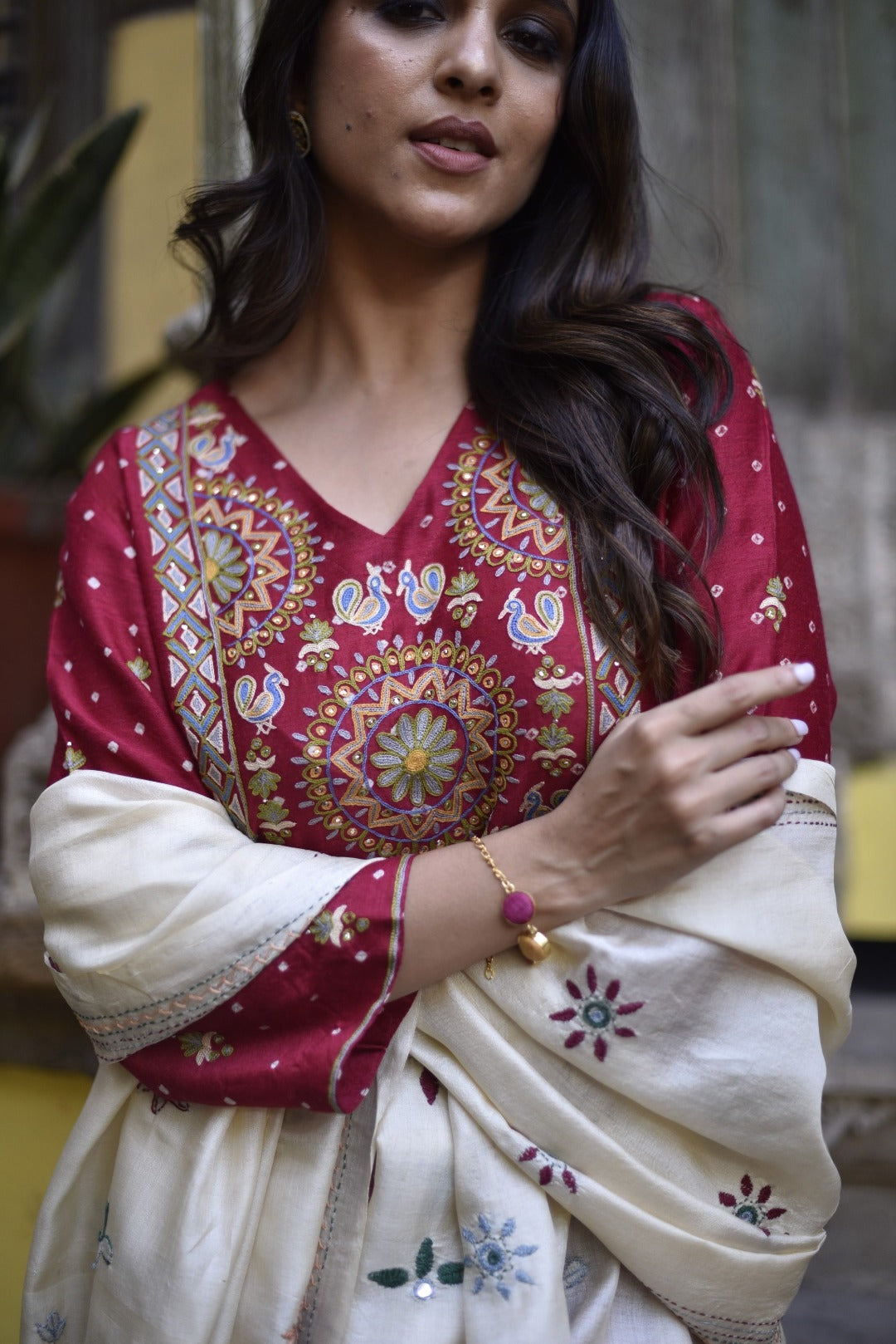 Sitara Red Munga Silk Kurta Bottom Set | Ray-ethnic
