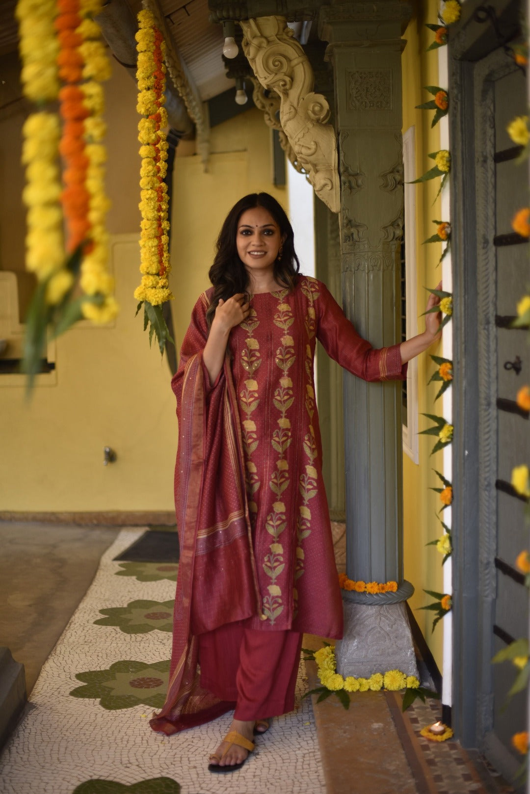 Sitara Block Print Munga Silk Kurta Bottom Dupatta Set | Ray-ethnic