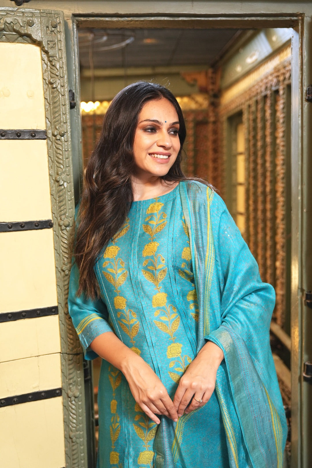 Sitara Royal Blue Block Print Munga Silk Kurta Bottom Dupatta Set | Ray-ethnic